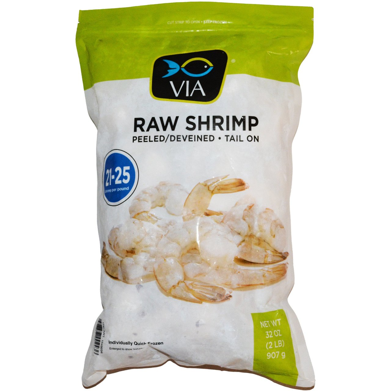 VIA Shrimp 21/25 Raw White Tail-On 2 lb - Image 1