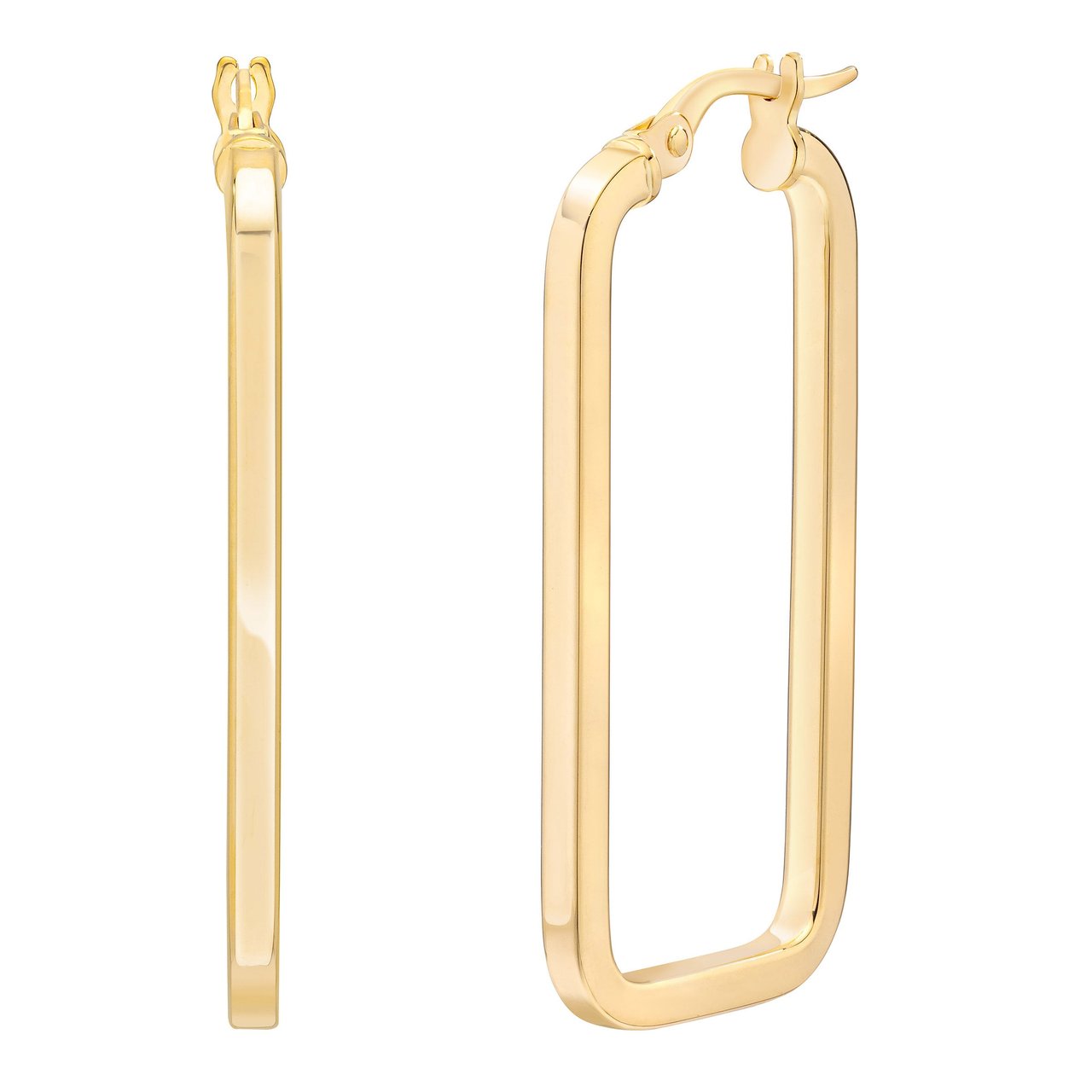 14kt Yellow Gold Rectangular Hoop Earrings Made in Italy - Image 1
