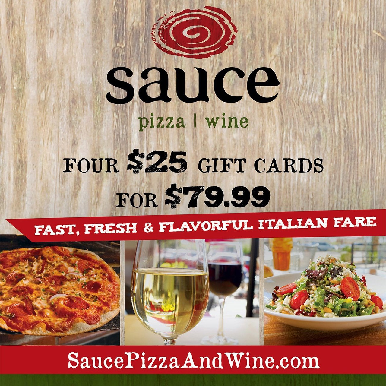 Sauce Pizza & Wine 4-Pack $25 Gift Cards (Non-Refundable) - Image 1