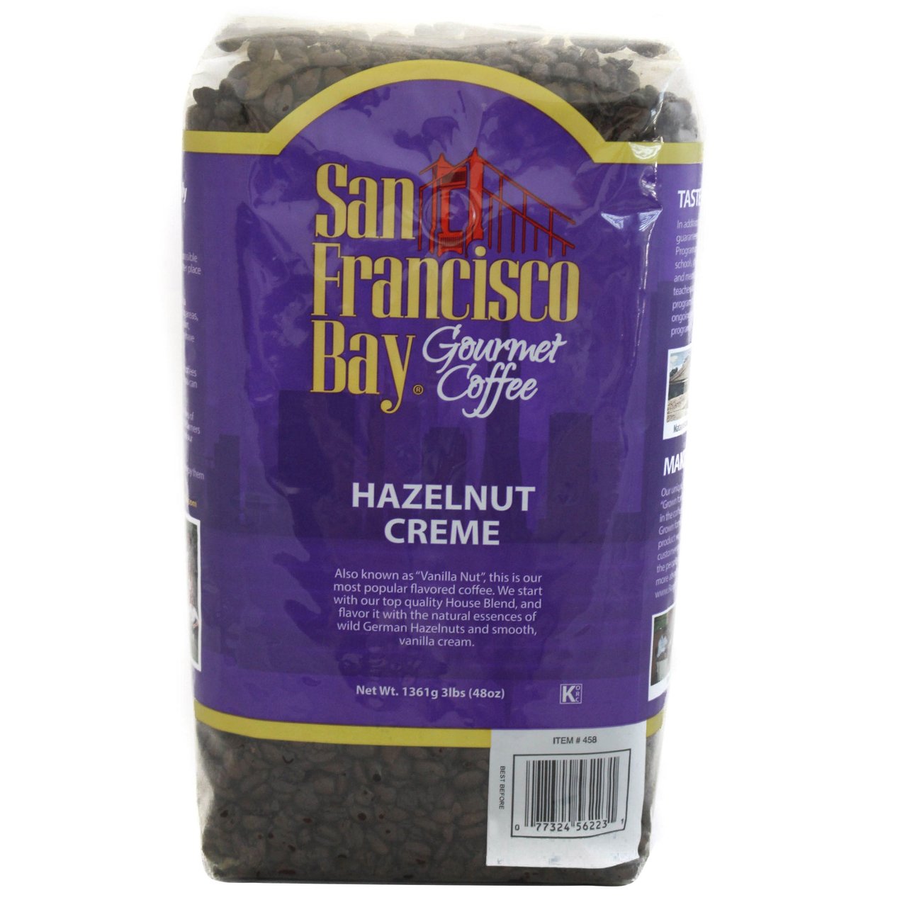 San Francisco Bay Hazelnut Creme Whole Bean Coffee, Medium Roast, 3 Pounds - Image 1