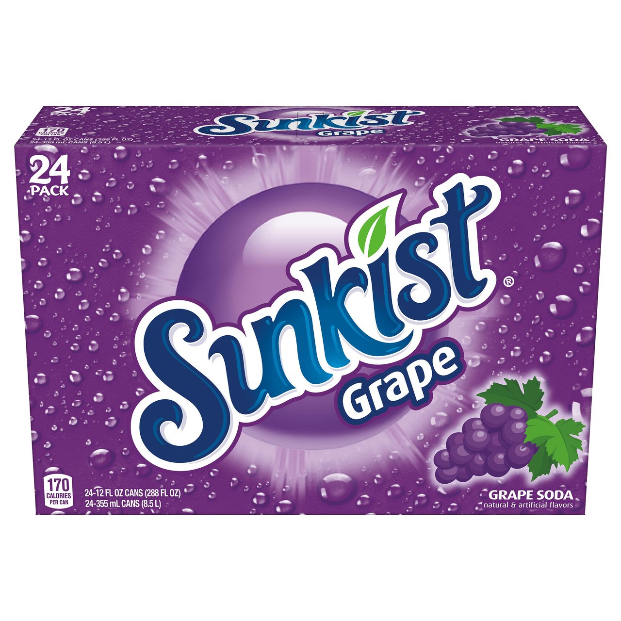 Sunkist Grape Soda, 24-Pack 12 fl oz Cans (9 qts) - Image 1