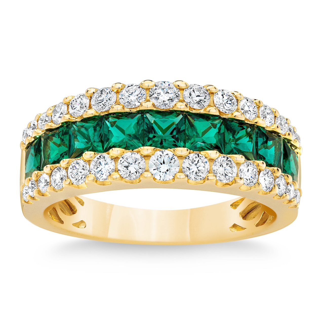 14KT Yellow Gold VS2 I 0.70CTW Diamond Lab Emerald Ring - Image 1