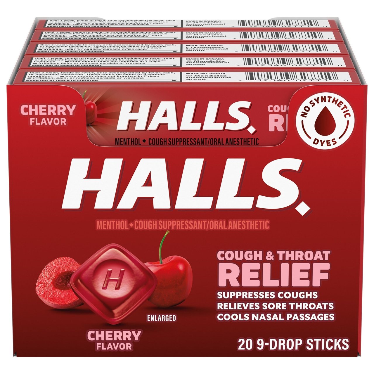 Halls Cherry Cough Drops, 20 Sticks x 9 Drops - Image 1