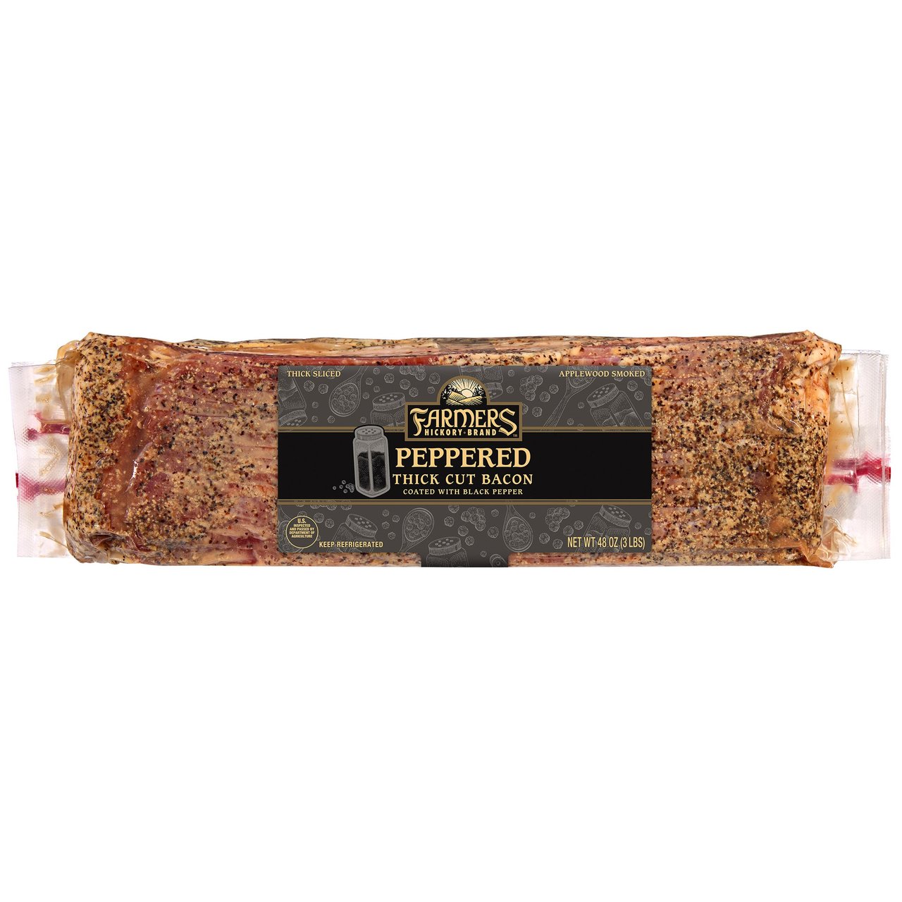 Farmers Thick Cut Pepper Flavored Bacon, 2 x 1.5 lb - Image 1