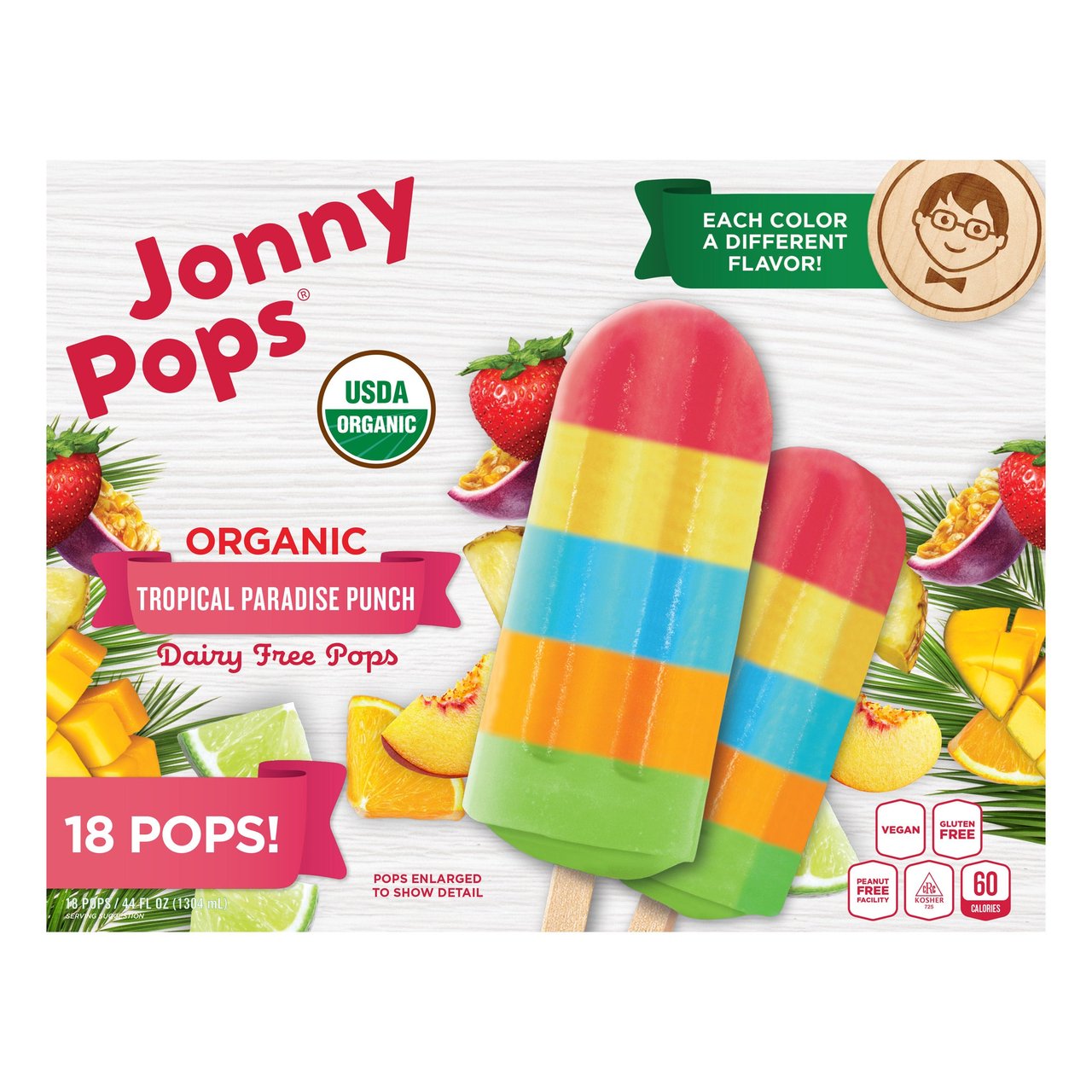 JonnyPops Organic Tropical Paradise Punch Water Pops 18-Count - Image 1