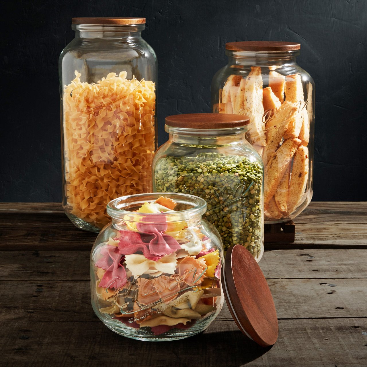 Mason Glass Jars with Acacia Wood Lids, Set of 4 - Image 1