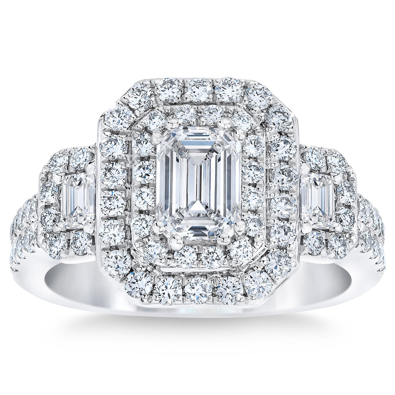 Platinum VS2 I 1.46 ctw Emerald Cut Diamond Ring (0.70 ct Center) Size 6 - Image 1