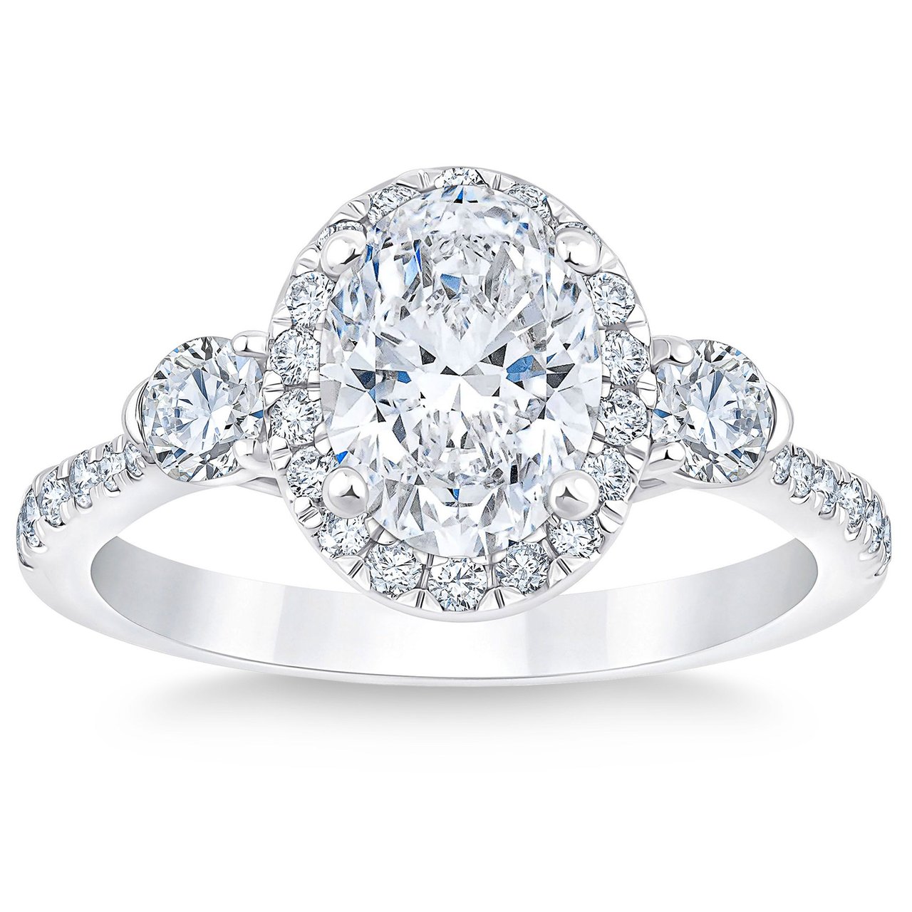1.82 CTW Oval Cut Platinum Halo Wedding Ring, 1.20 CT Center Diamond, VS2 Clarity, H Color - Image 1