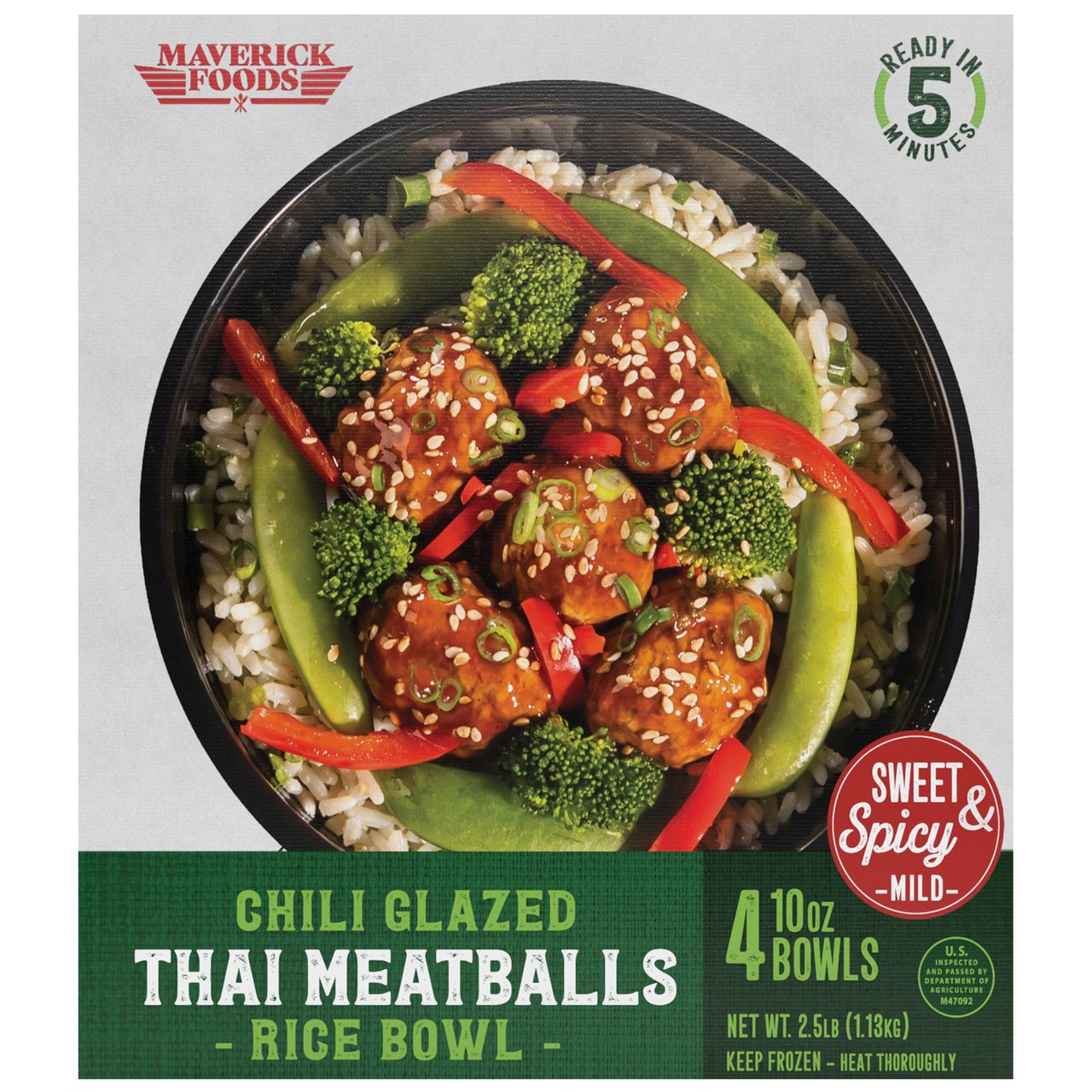 Maverick Foods Chili Glazed Thai Meatballs Rice Bowl, 4 / 10 oz Bowls
