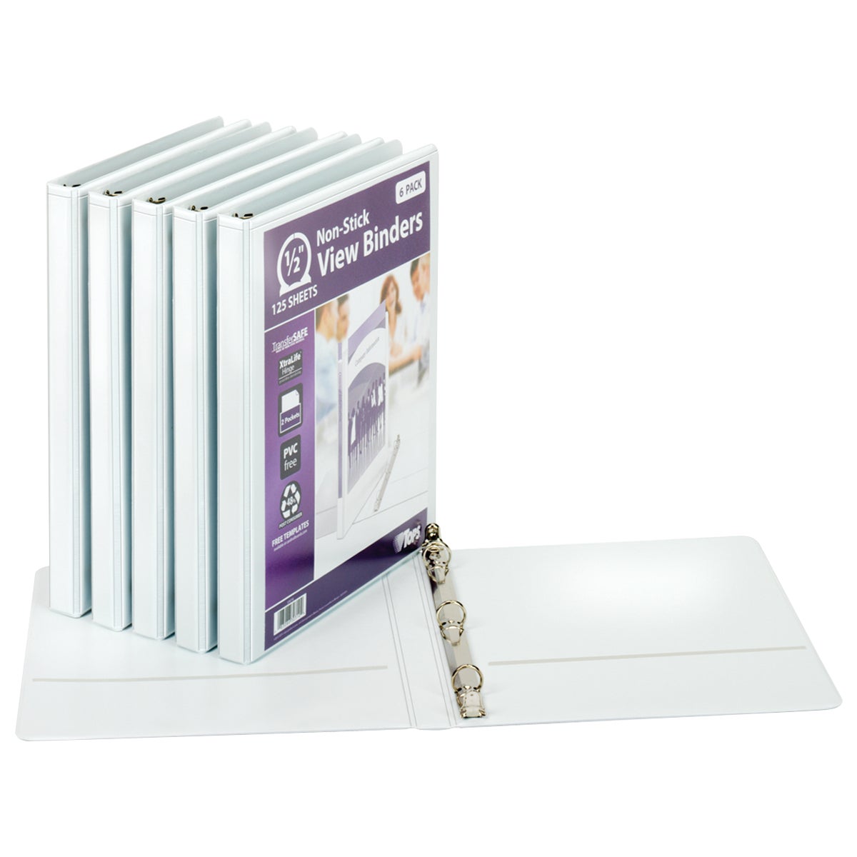 TOPS 1/2" Round Ring View Binder, White, 6-Pack - Image 1
