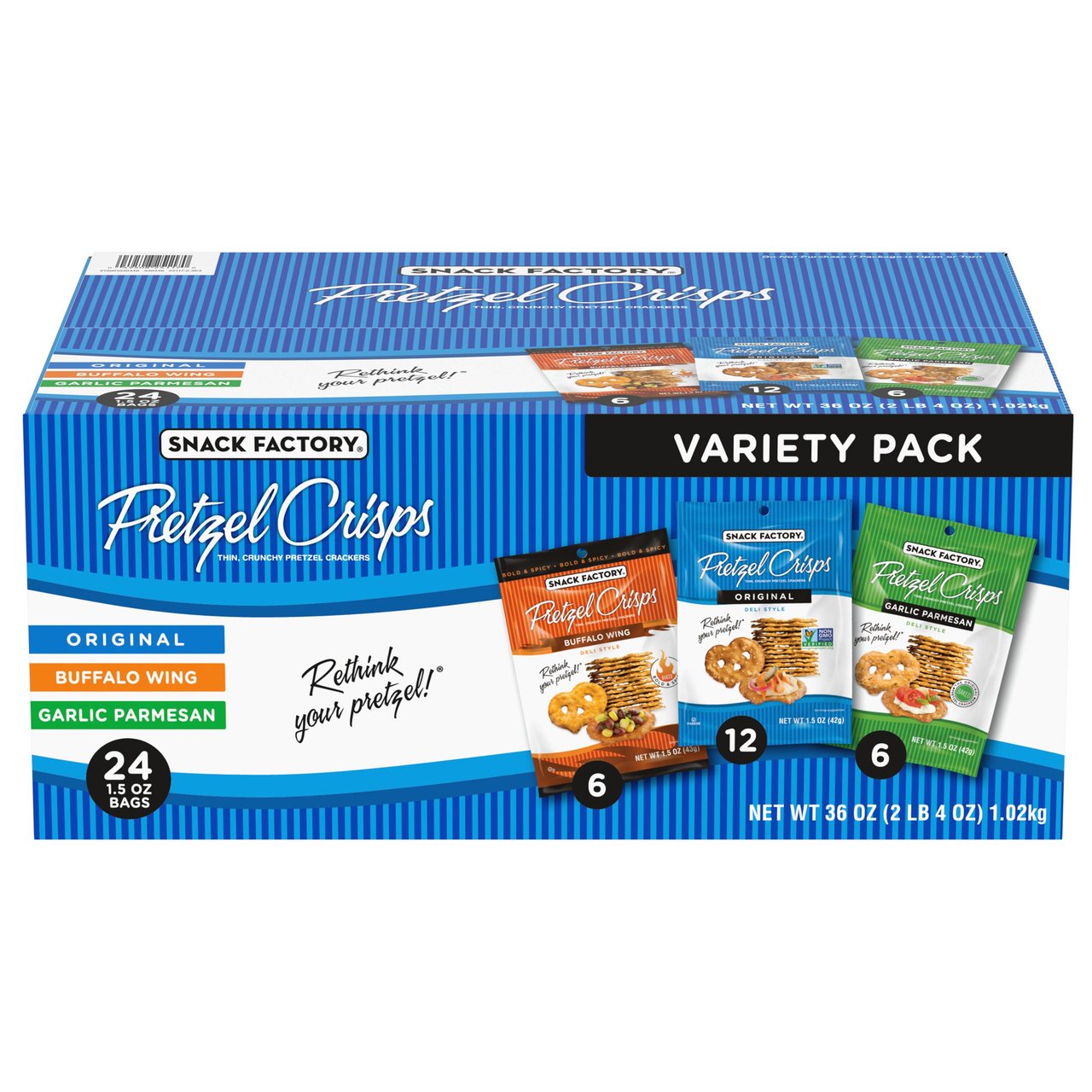 Snack Factory Pretzel Crisps Variety Pack, 24 Count, 1.5 oz Each - Image 1