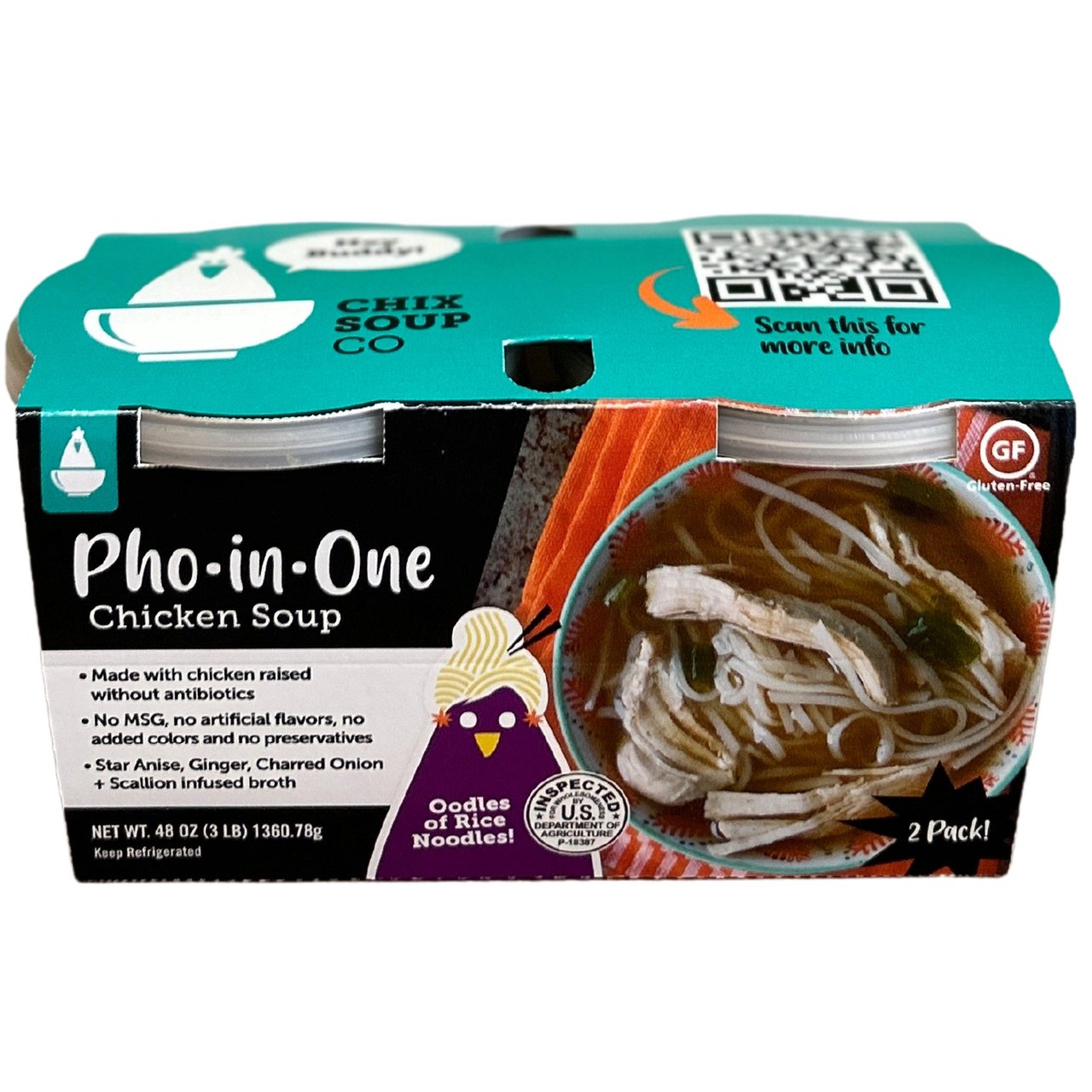 Chix Soup Co. Pho-in-One Chicken Soup, 2 x 24 oz (3 lbs) - Image 1