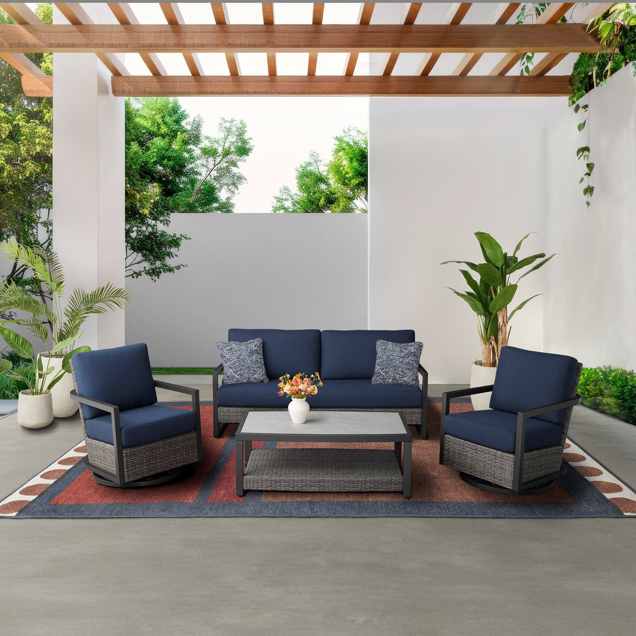 Agio Luna 4-Piece Woven Seating Set with Swivel Gliders - Image 1