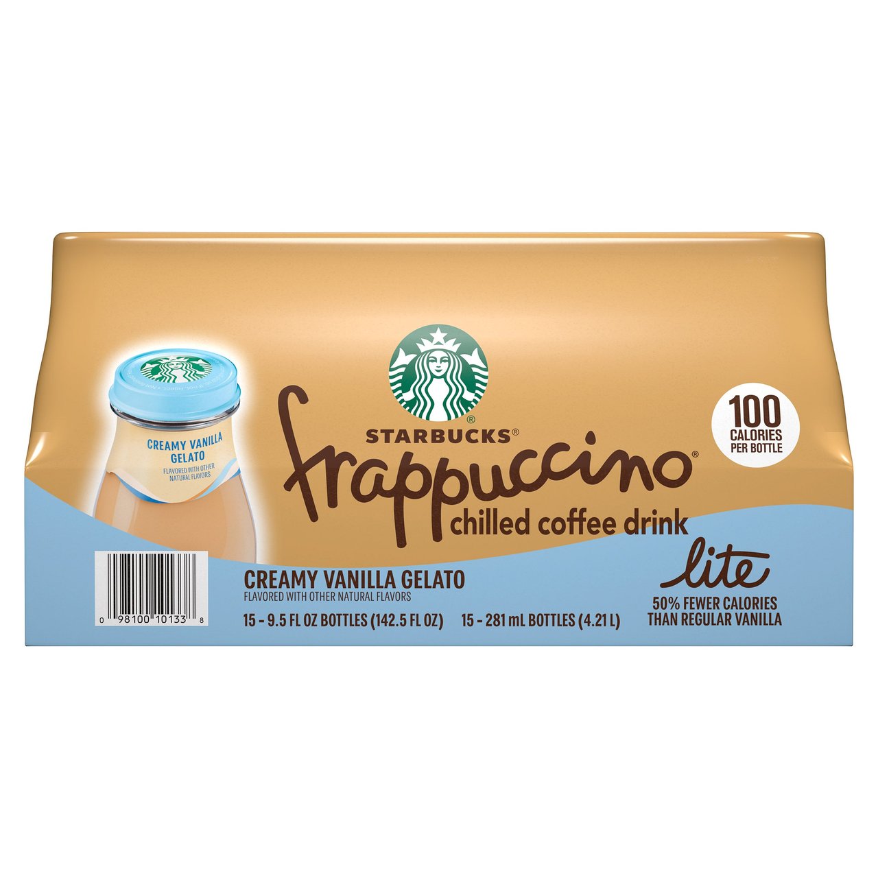 Starbucks Frappuccino Lite Creamy Vanilla Gelato Chilled Coffee Drink, 15 x 9.5 oz - Image 1