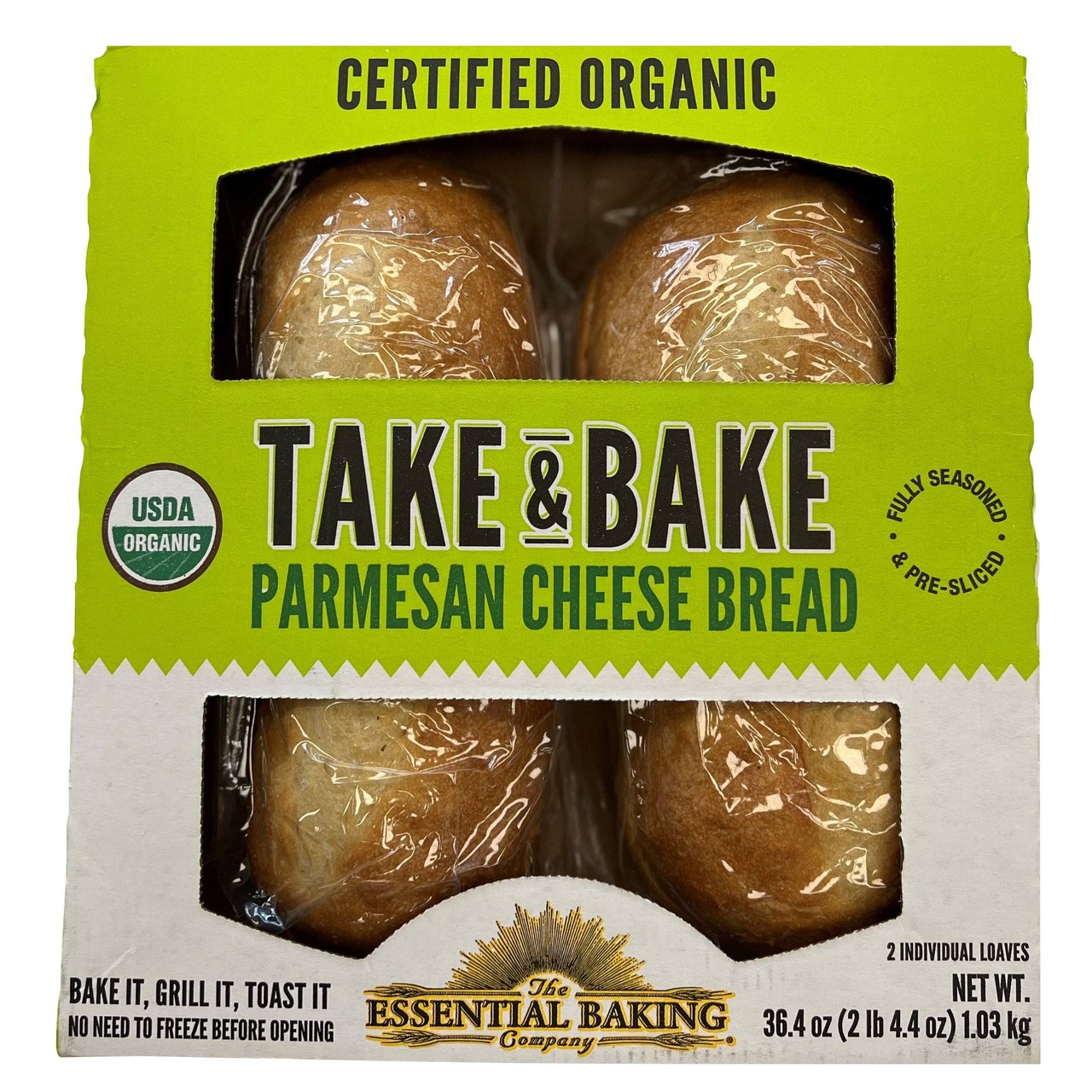 Organic Essential Baking Company Take & Bake Parmesan Cheese Bread 2 Pack, 18.2 Ounces