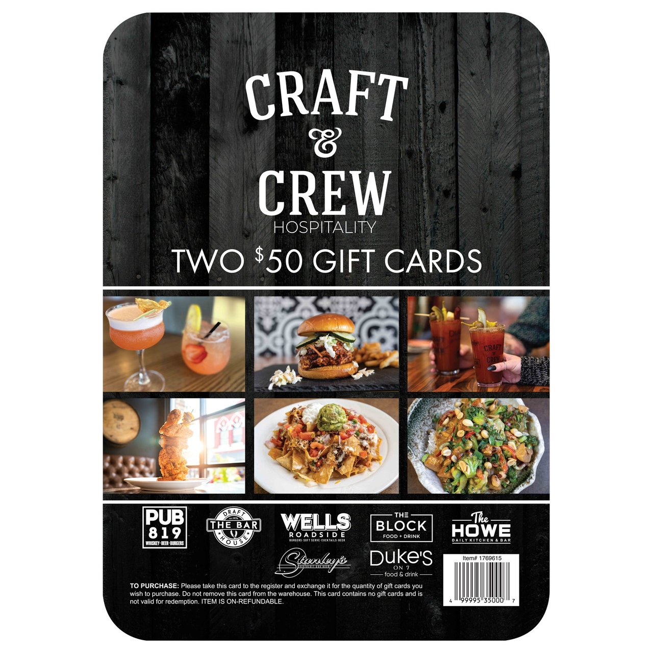 Craft & Crew Hospitality Two $50 Gift Cards - Image 1