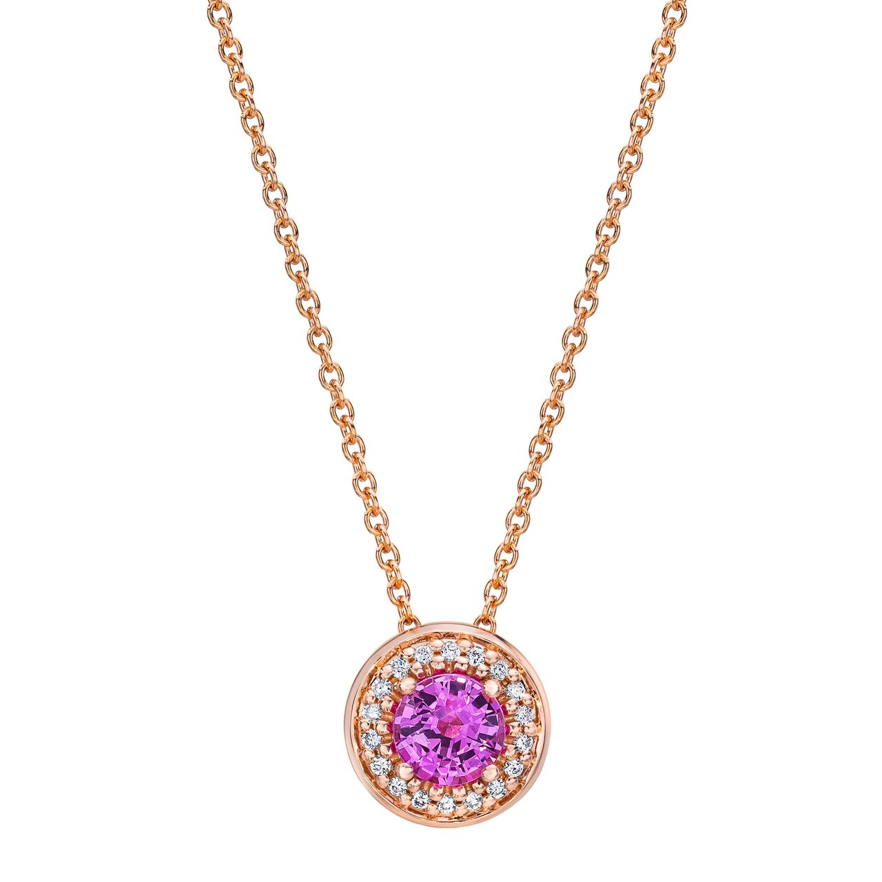 14KT Rose Gold .07CTW VS2, I Diamond & 5mm Pink Sapphire Pendant - Image 1