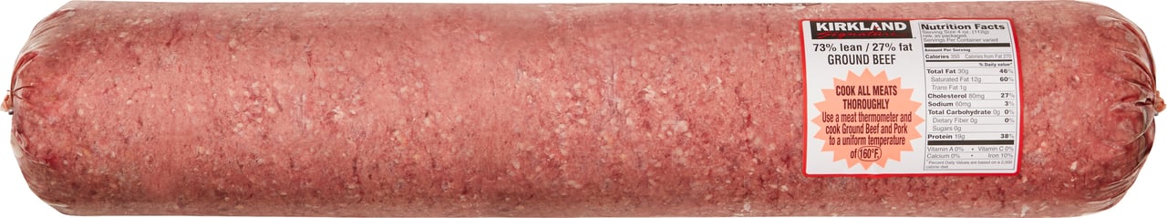 Kirkland Signature Lean Ground Beef, 73% Lean/27% Fat, Vacuum Packaged, Per Lb