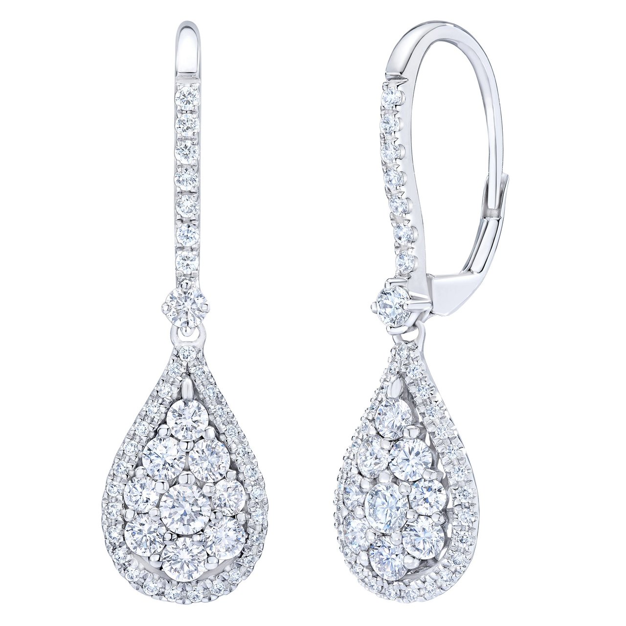 14kt White Gold VS2 I 1.10 CTW Round Diamond Drop Earrings - Image 1