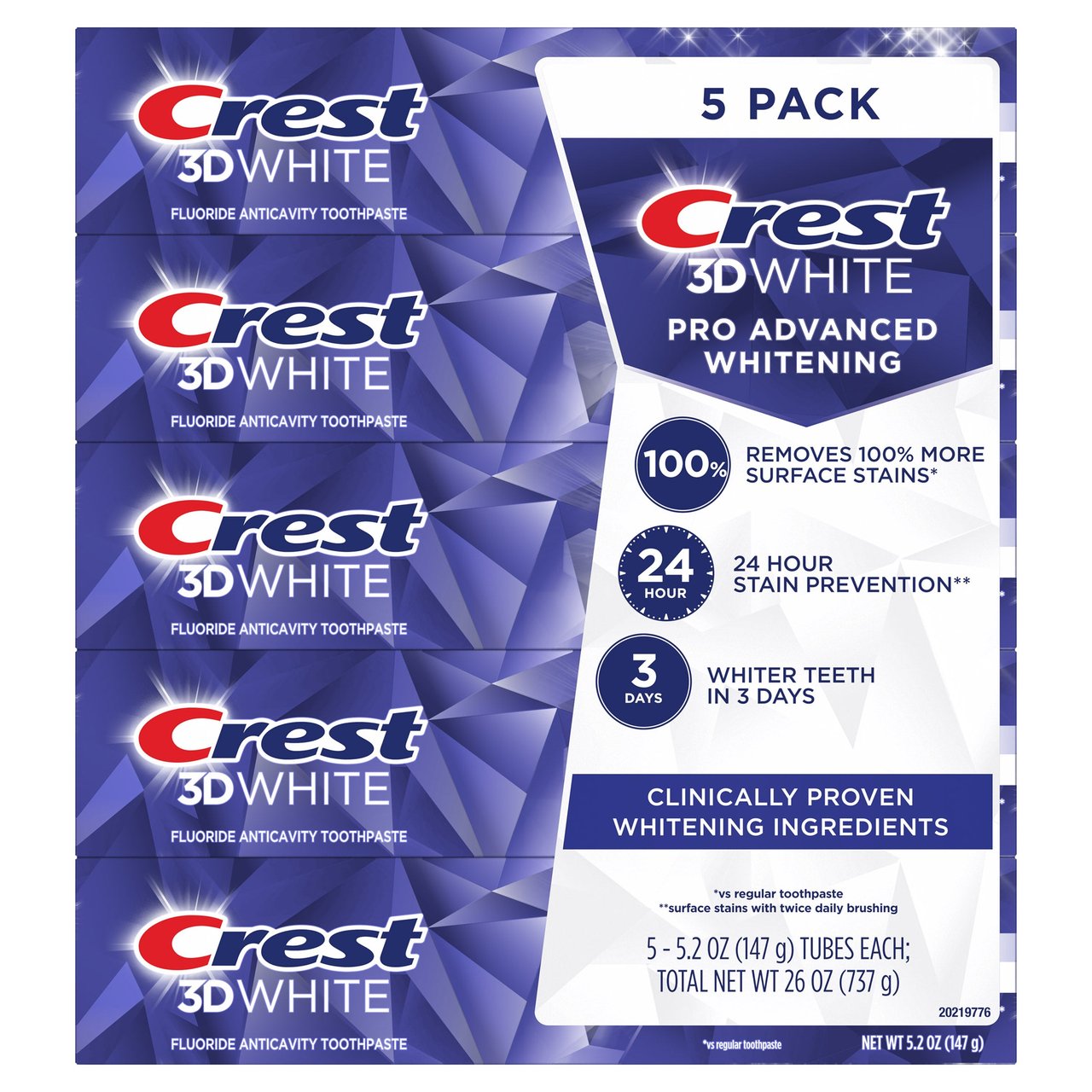 Crest 3D White Advanced Whitening Toothpaste, 5/5.2 oz - Image 1
