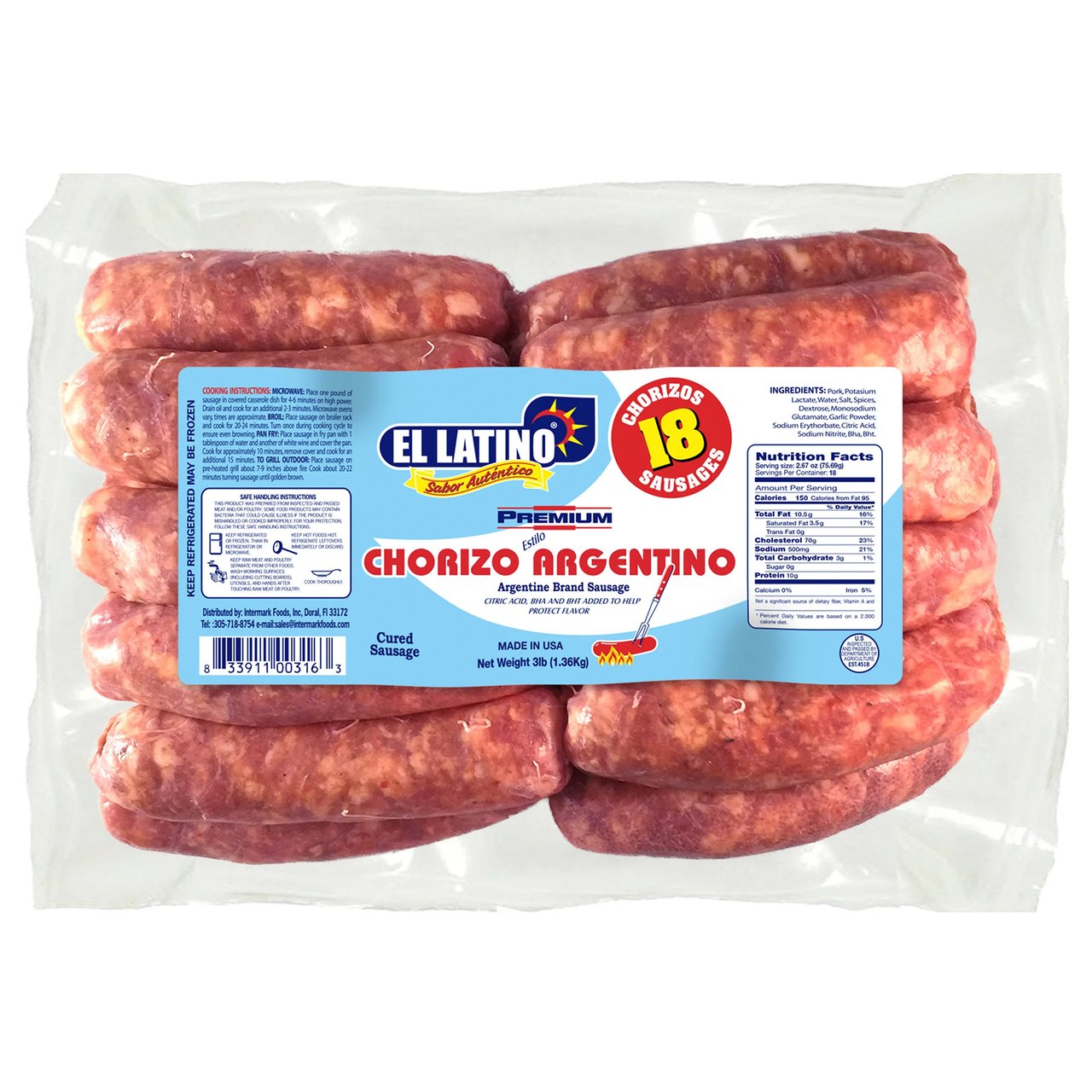 El Latino Chorizo Argentino 3 Lb - Image 1