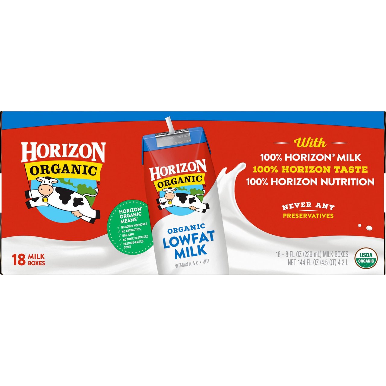 Horizon Organic 1% Lowfat Milk, 18 x 8 oz - Image 1