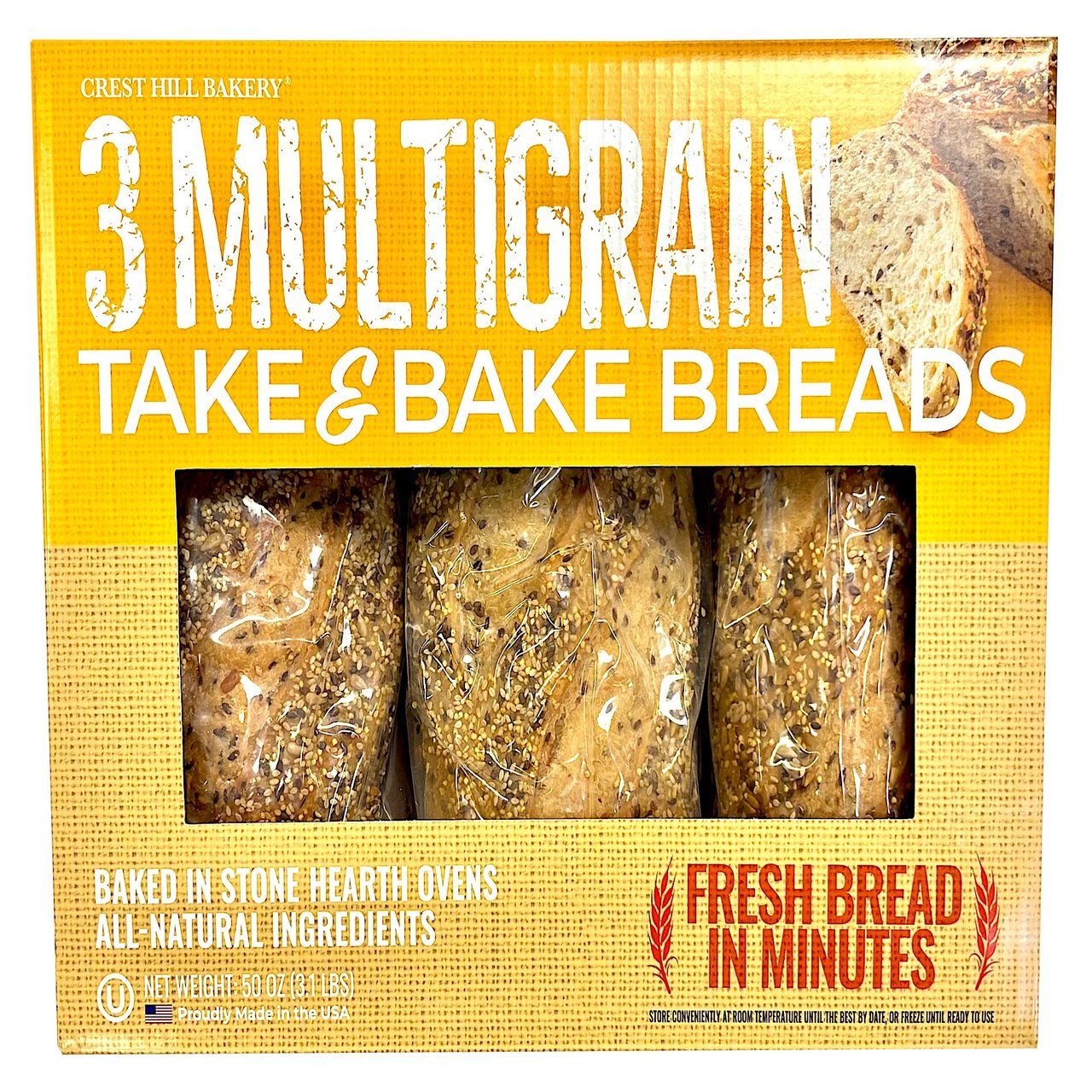 Crest Hill Bakery Multigrain Take & Bake Bread, 3-Pack (16 oz each) - Image 1
