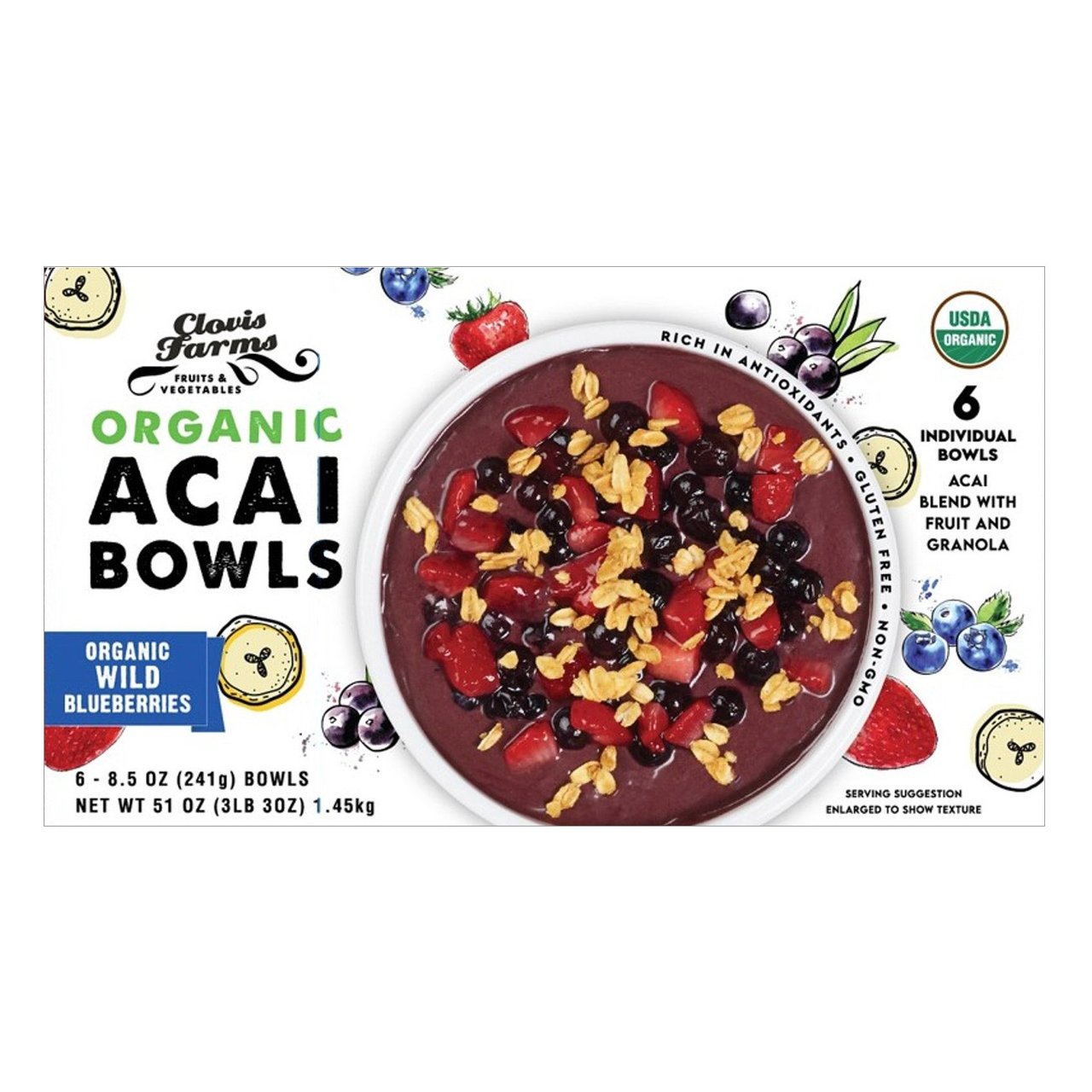 Clovis Farms Organic Acai Bowls 6/8.5 oz (3.1 lbs) - Image 1