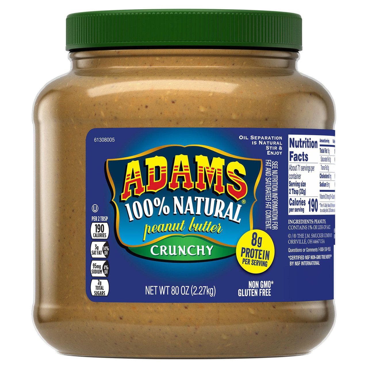 Adams 100% Natural Crunchy Peanut Butter, 80 oz