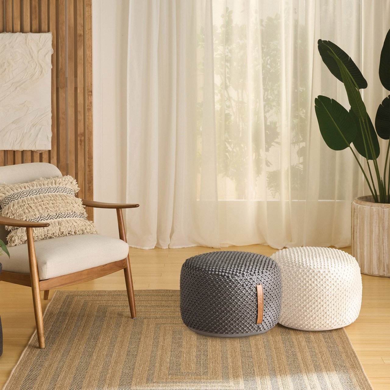 Woven Loop Cotton Pouf - Image 1