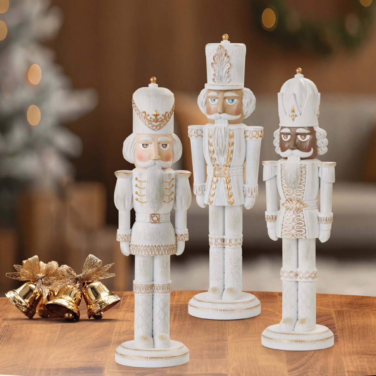 14.4" NUTCRACKER SET WOOD CARVED LOOK SET OF 3 - Image 1