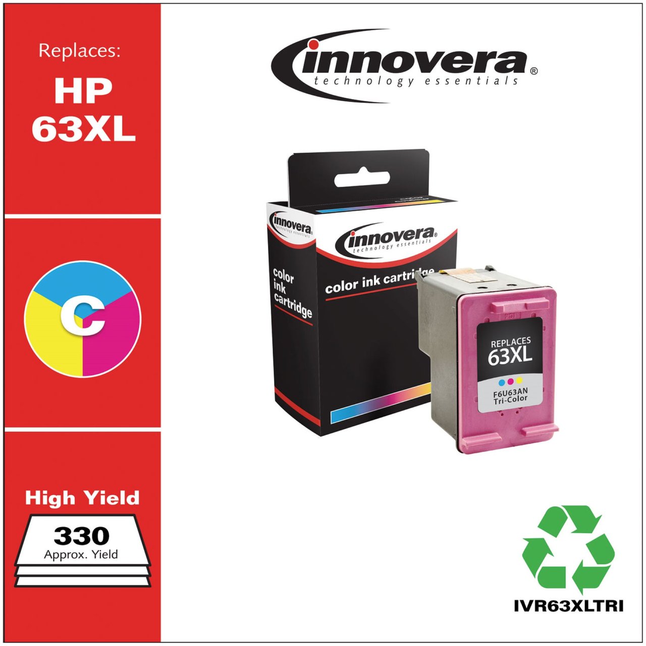 Innovera Remanufactured Tri-Color High-Yield Ink Cartridge, Replacement for HP 63XL (F6U63AN), IVR63XLTRI - Image 1