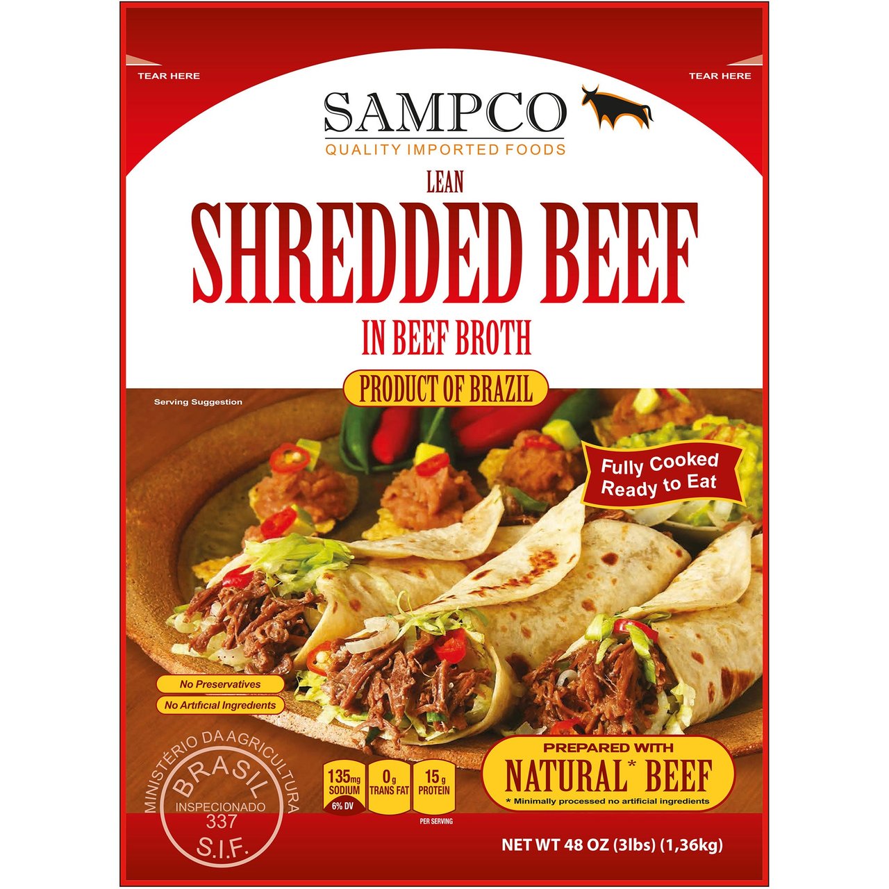 Sampco Lean Shredded Beef in Beef Broth 3-Lb. - Image 1