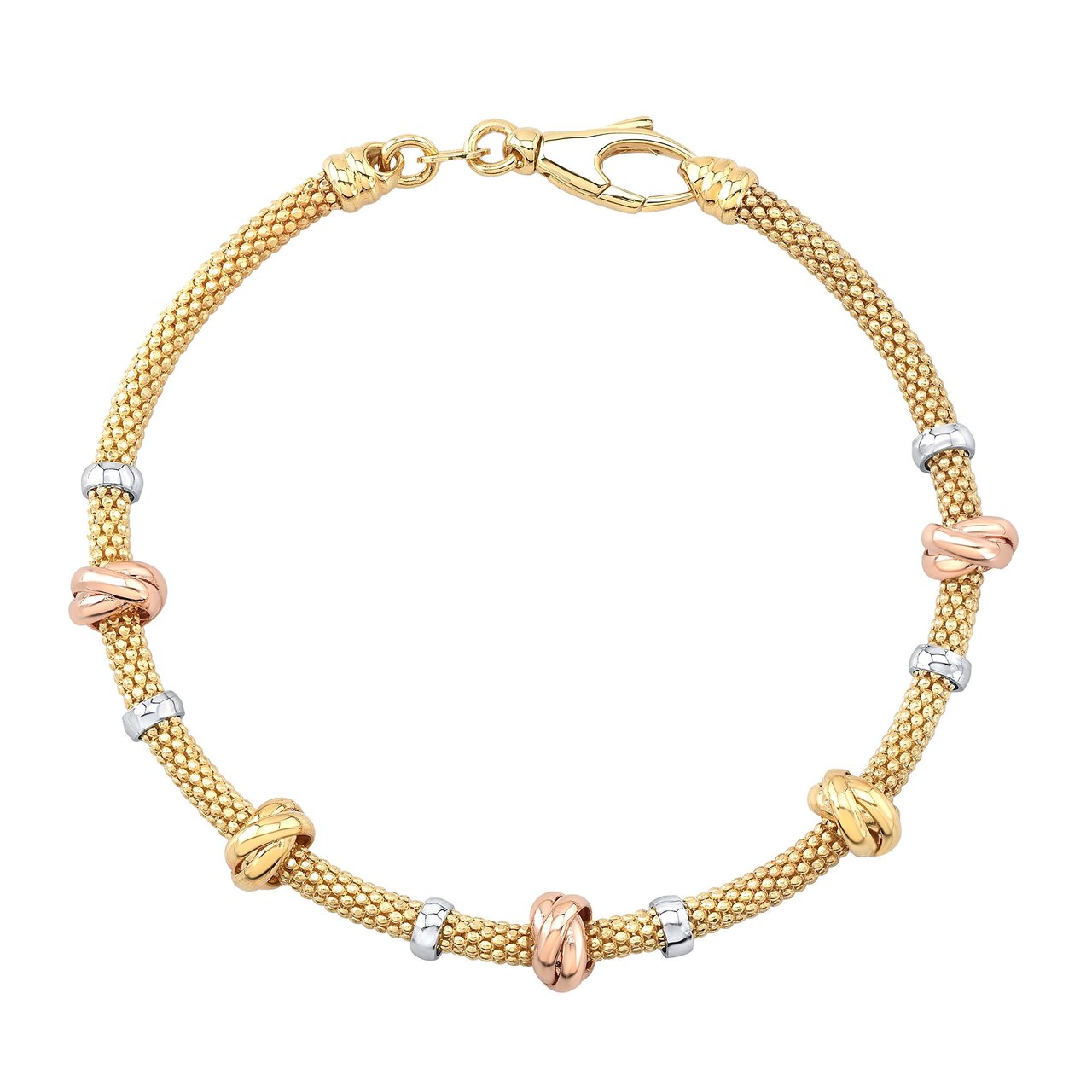 14KT Tri-Color Gold Popcorn Bracelet Made in Italy - Image 1