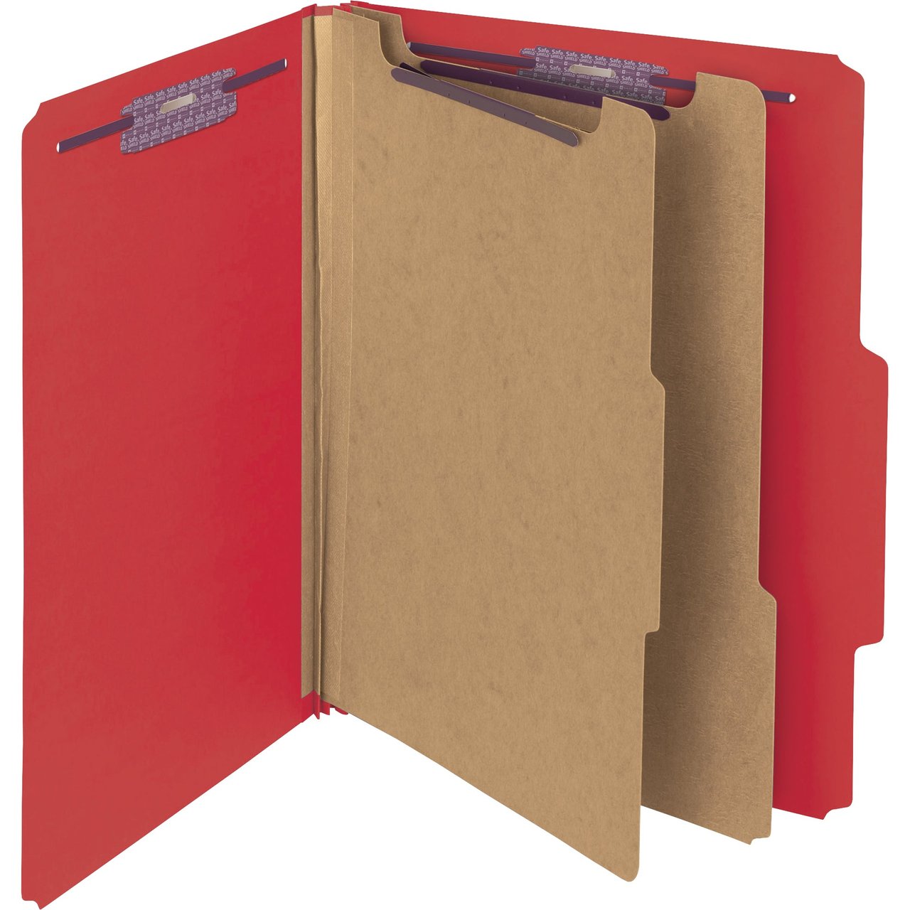 Smead Six-Section Pressboard Classification Folders, Letter Size, Bright Red, 10/Box - Image 1