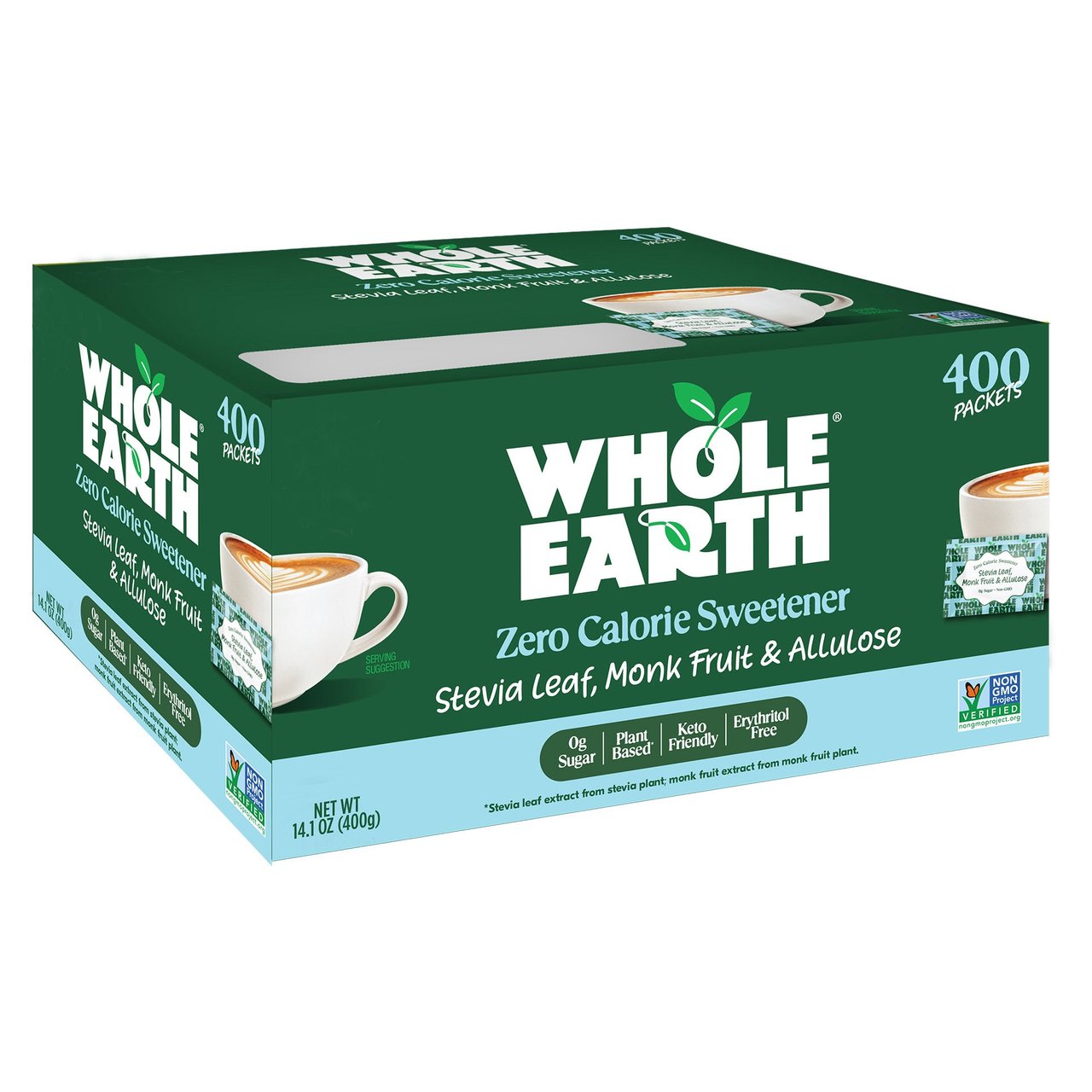 Whole Earth Stevia, Monk Fruit & Allulose Sweetener, 400 Count - Image 1