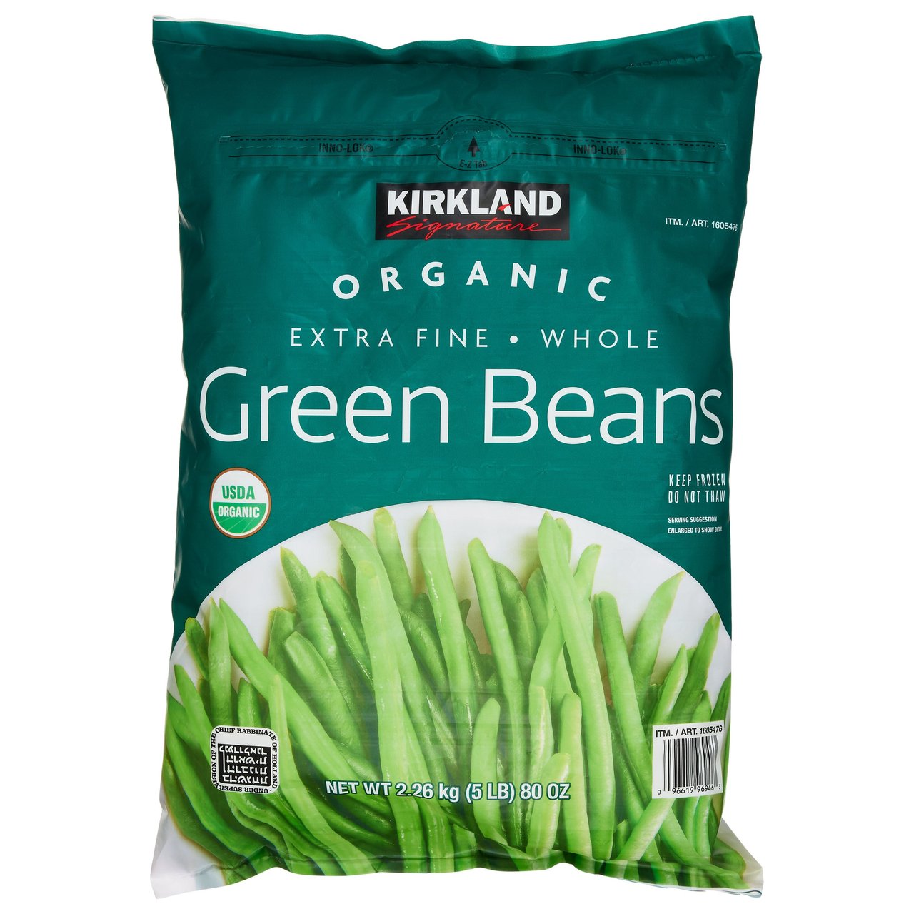 Kirkland Signature Organic Extra Fine Whole Green Beans, 5 Pound Bag - Image 1