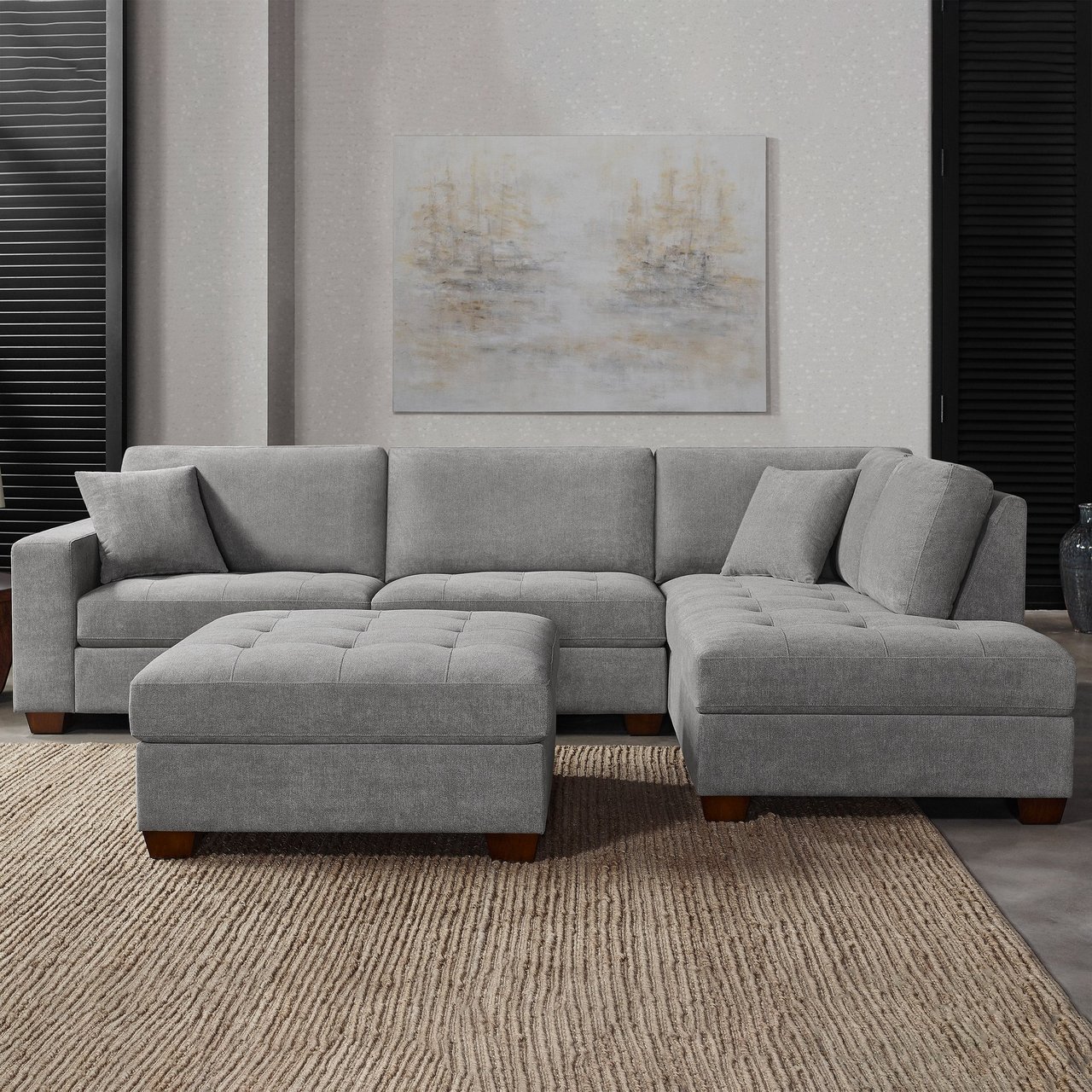 Thomasville Miles 3-Piece Fabric Sectional with Ottoman - Image 1