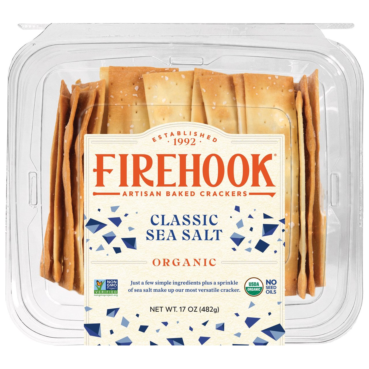 Firehook Organic Classic Sea Salt Artisan Baked Crackers 17 oz (1.06 lbs) - Image 1