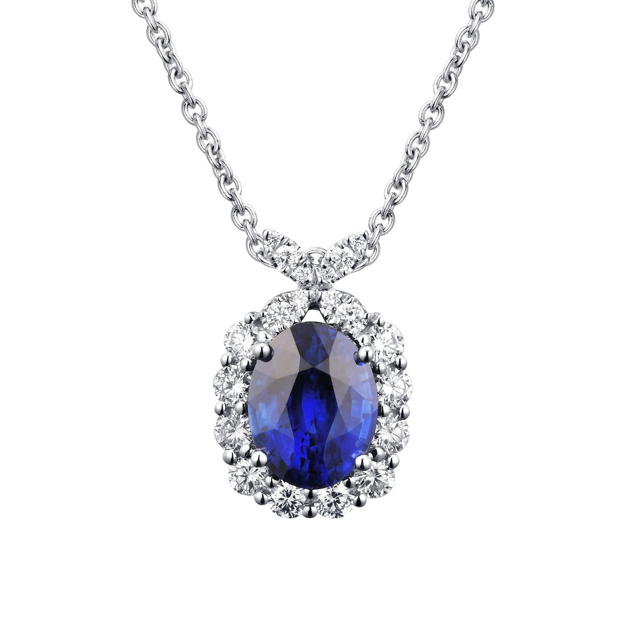 18kt White Gold 0.59 CTW VS2 I Blue Sapphire and Diamond Necklace - Image 1