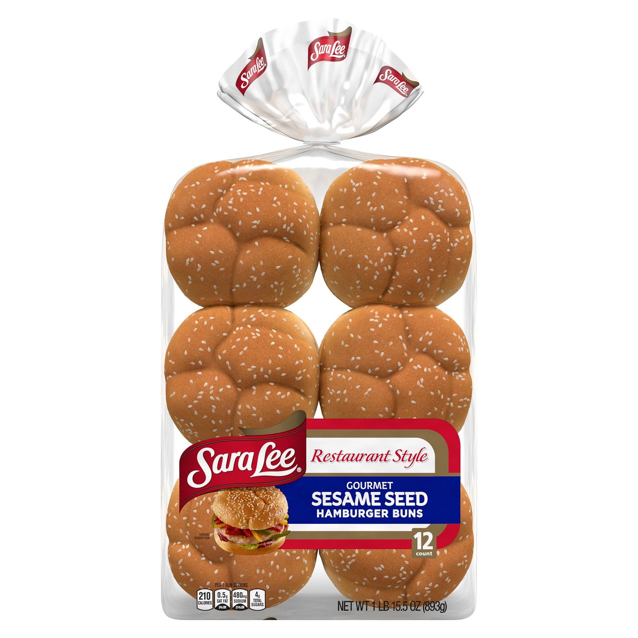 Sara Lee Sesame Seed Hamburger Buns, Restaurant Style, 12 CT / 31.5 oz - Image 1