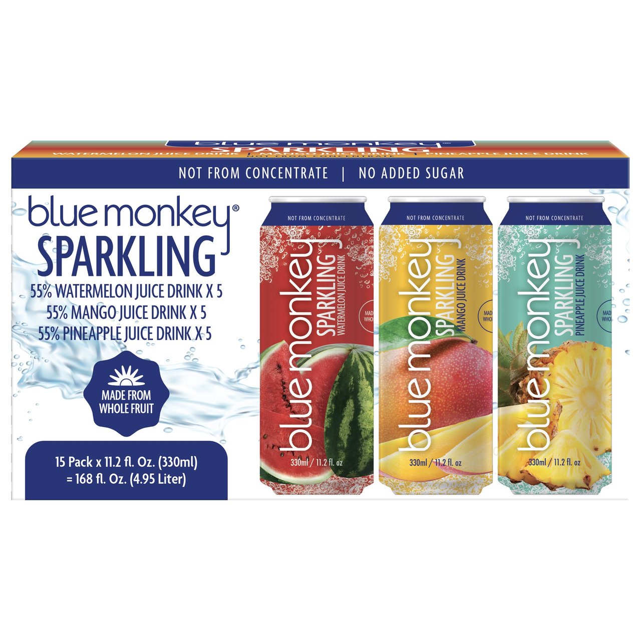 Blue Monkey Sparkling Watermelon, Pineapple & Mango Juice, 15-Pack, 11.2 fl oz