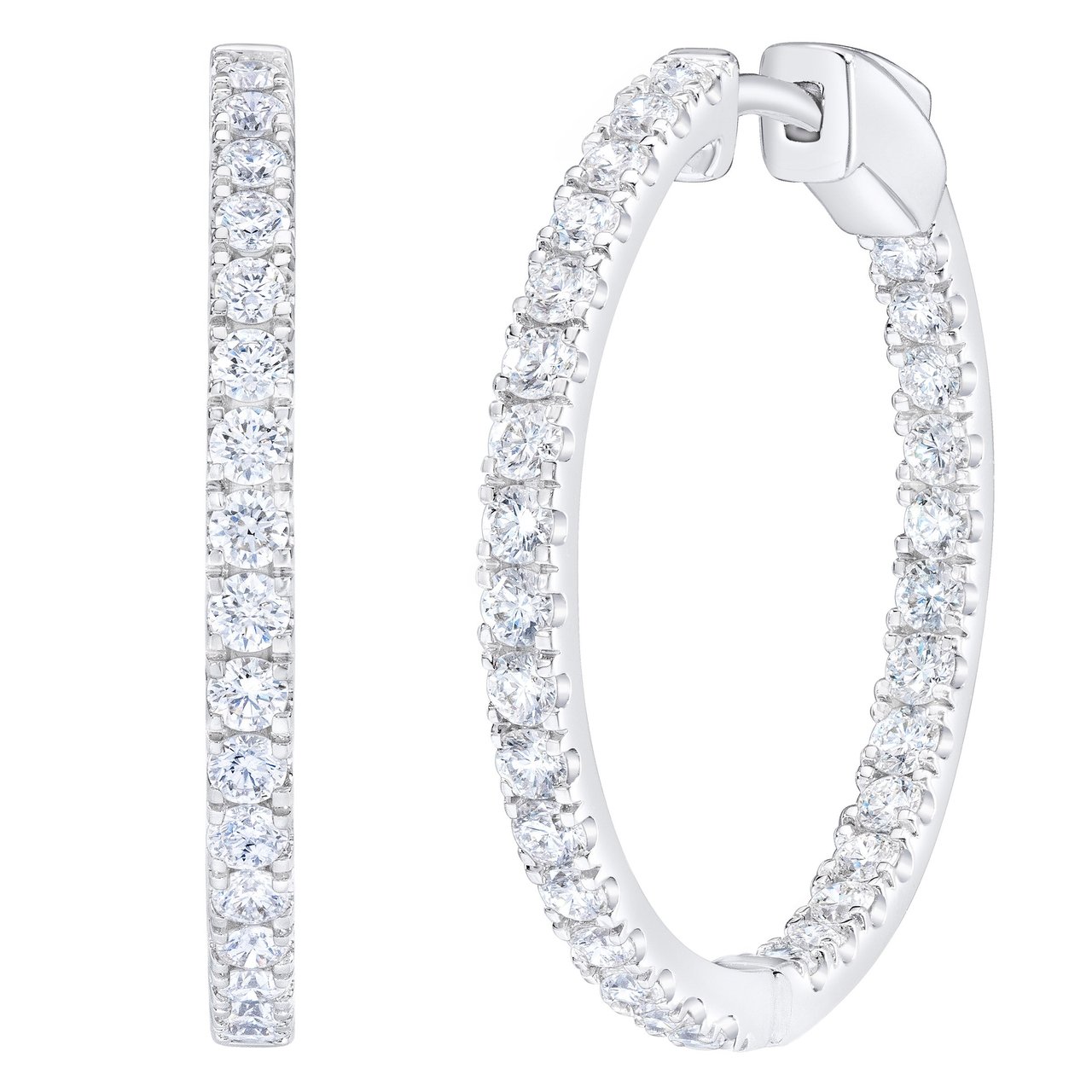14KT White Gold VS2 G 1.50 CTW Round Diamond Hoop Earrings - Image 1