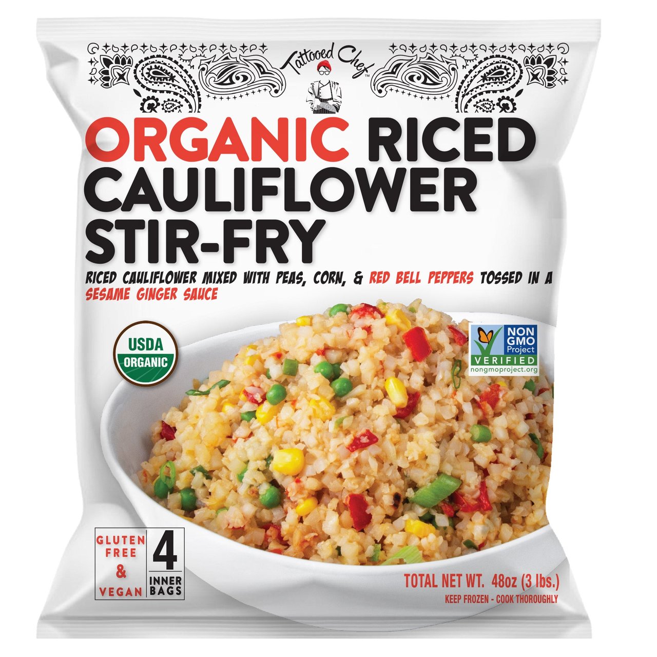 Tattooed Chef Organic Riced Cauliflower Stir Fry, 4 x 12 oz (3 lbs) - Image 1