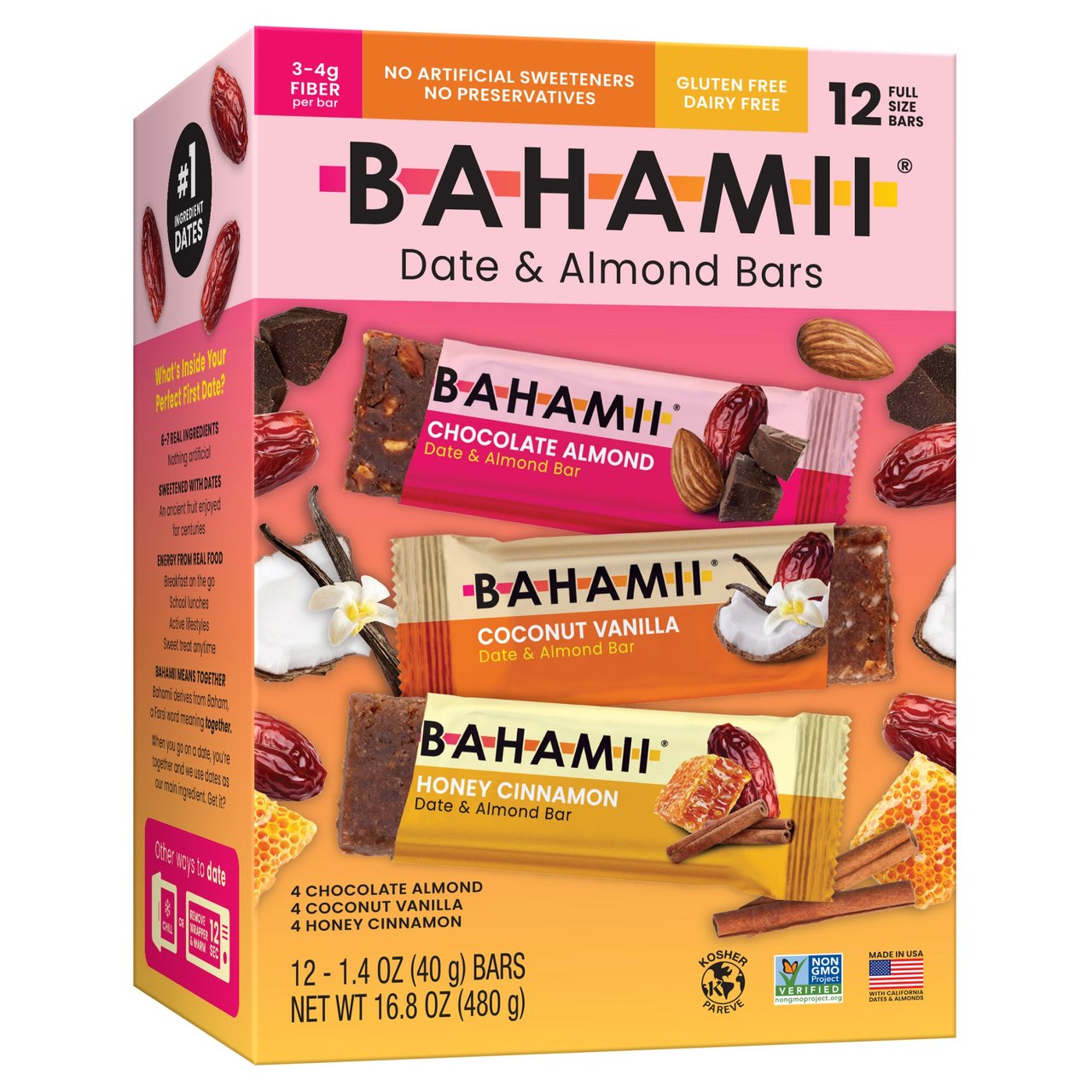 Bahamii Date & Almond Bars Variety Pack, 12 CT - Image 1