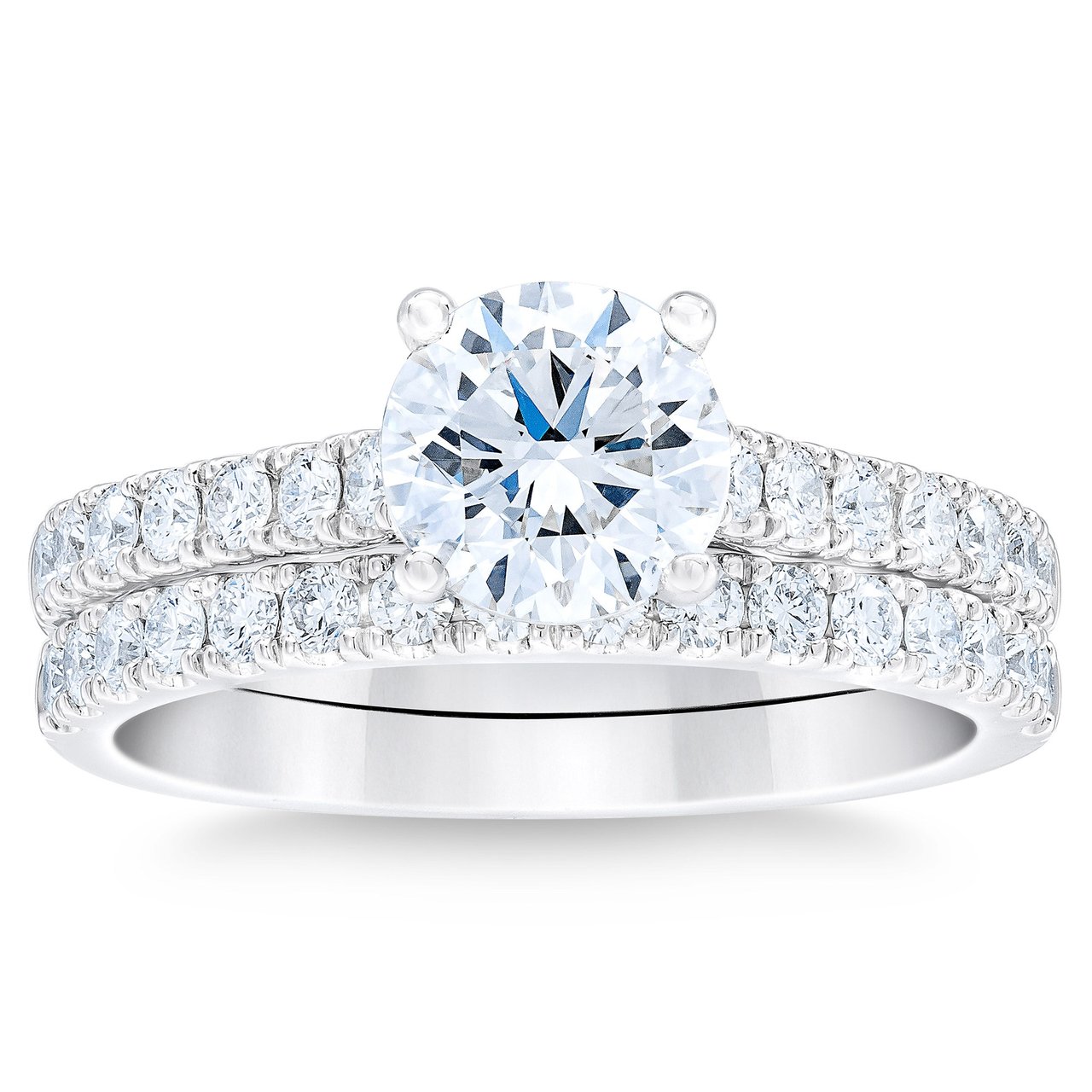 1.95 CTW Round Brilliant Diamond Platinum Wedding Set, 1.20 CT Center, VS1 Clarity, "I" Color - Image 1