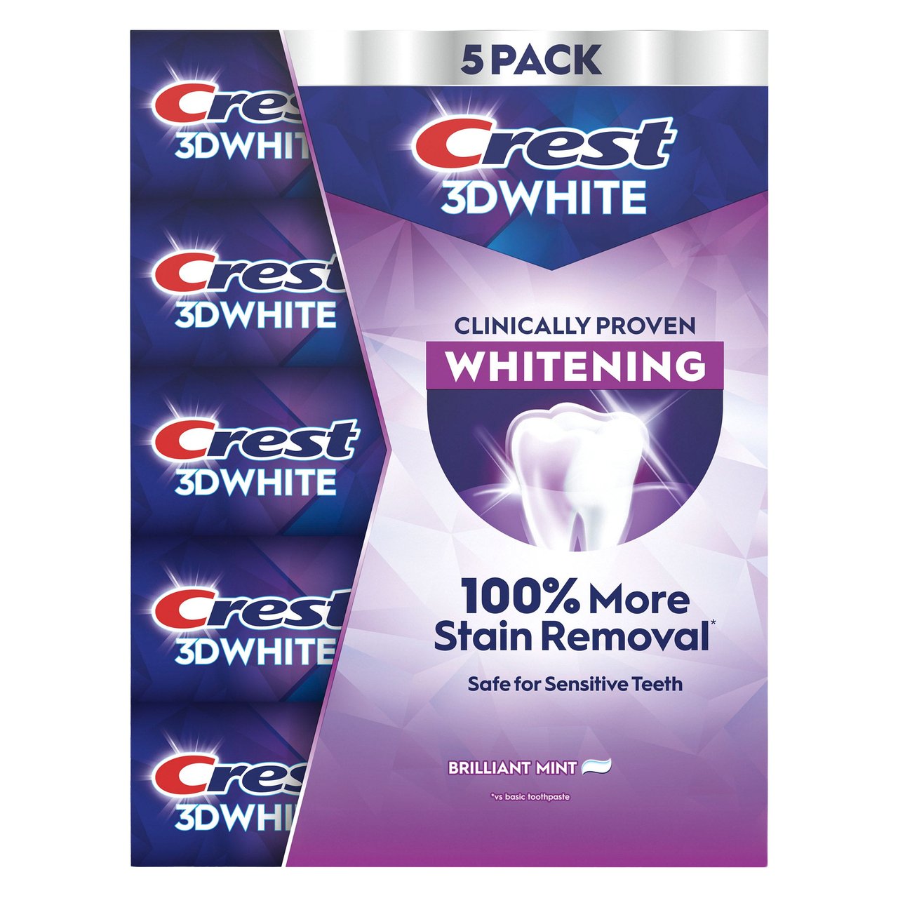 Crest 3D White Brilliant Mint Toothpaste, 5-Pack / 5.2 oz - Image 1