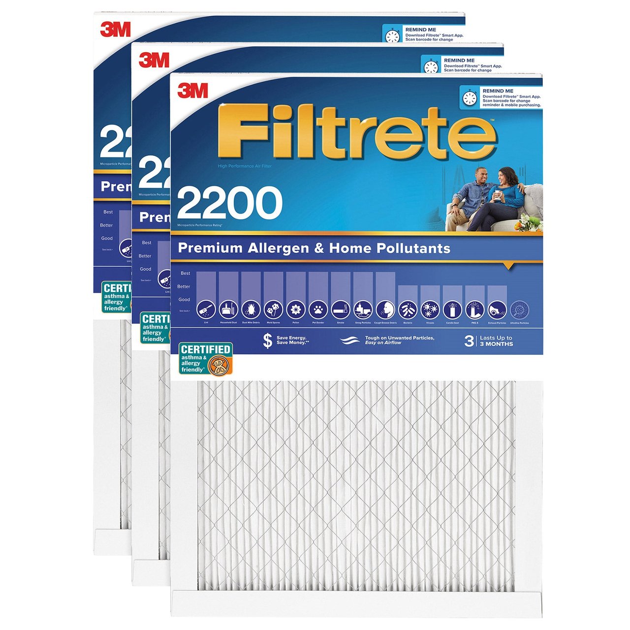 3M Filtrete Furnace Filter 3-Pack, 2200 MPR, 14"x20"x1"