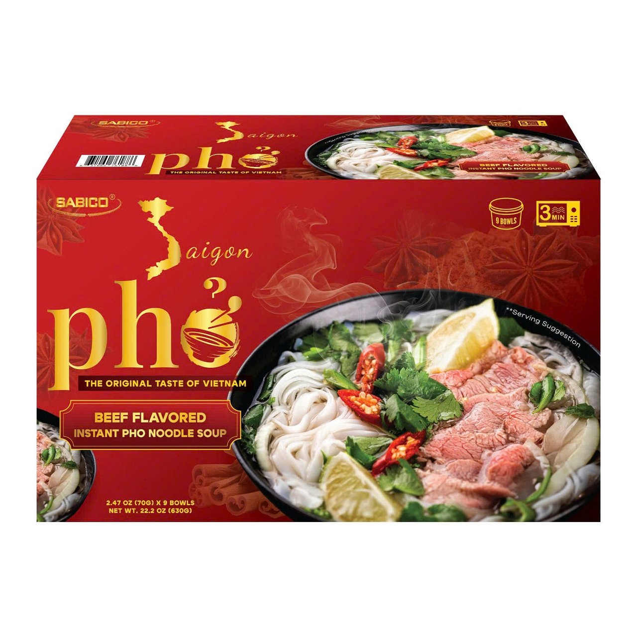 Sabico Foods Instant Pho Beef Bowl, 9 Count/2.29 oz - Image 1