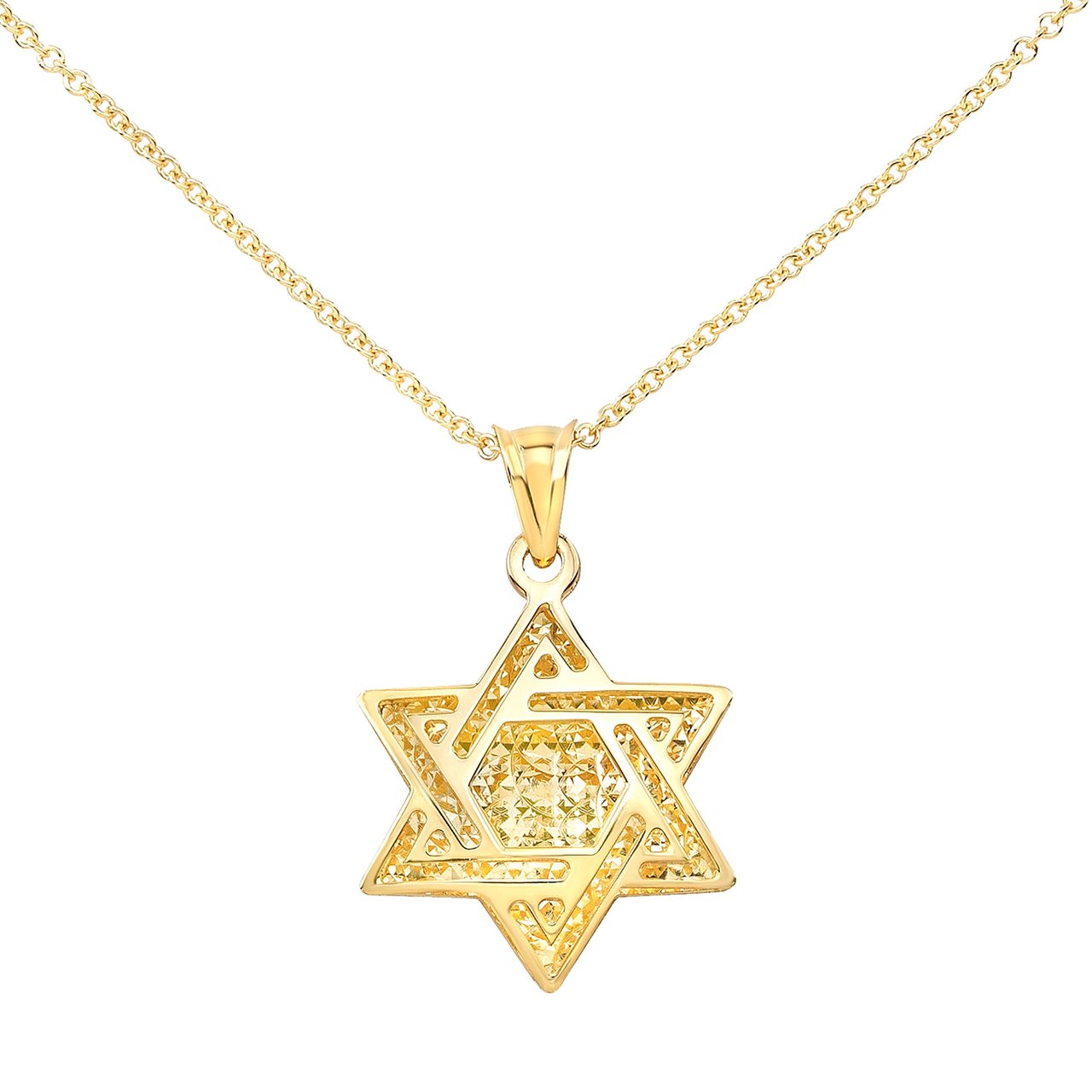 14KT Yellow Gold Star of David Pendant Made in Italy - Image 1